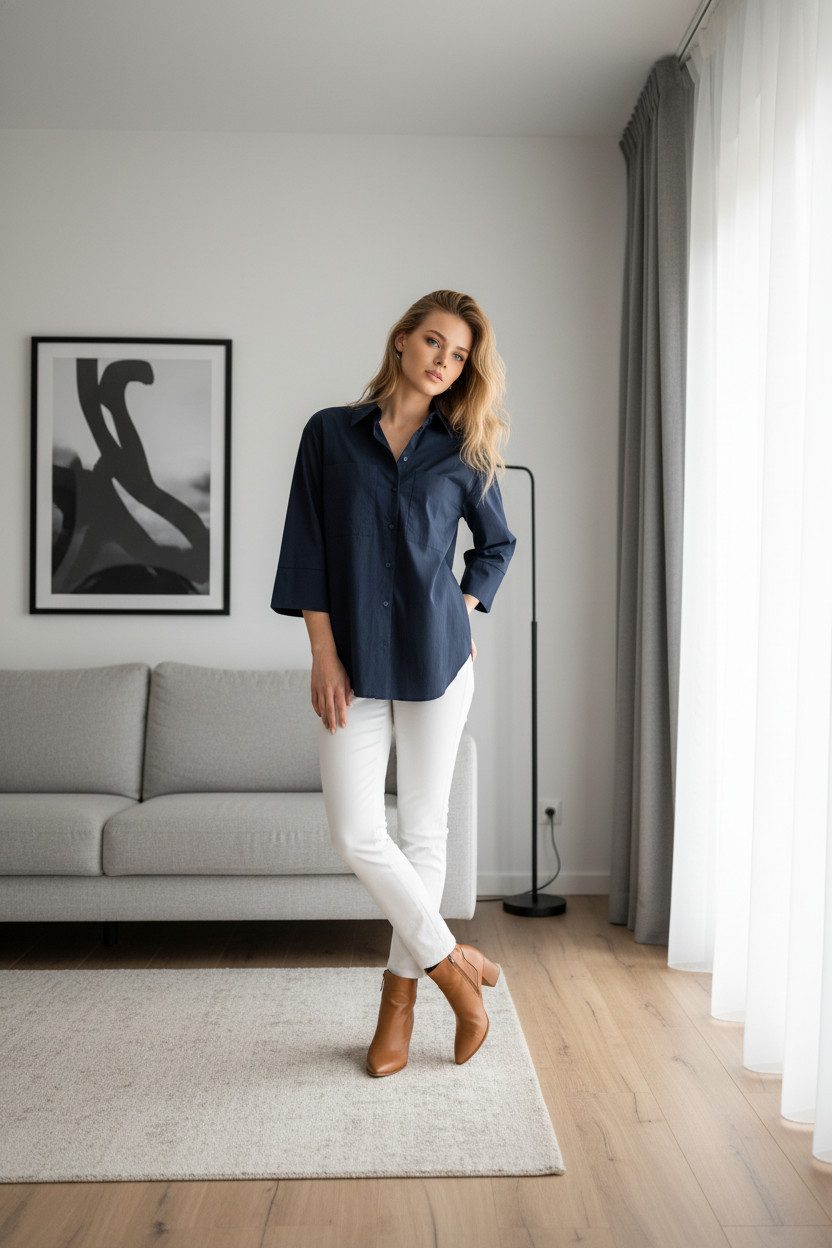 Zuckerwatte Hemdbluse aus feiner Baumwolle mit Elasthan