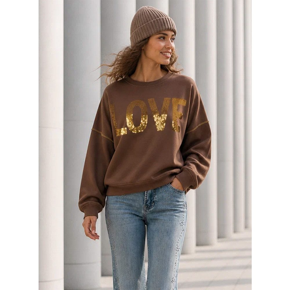 Miss Goodlife Sweatshirt Miss Goodlife Damen Sweatshirt MG15020 Roundneck „LOVE“ Braun