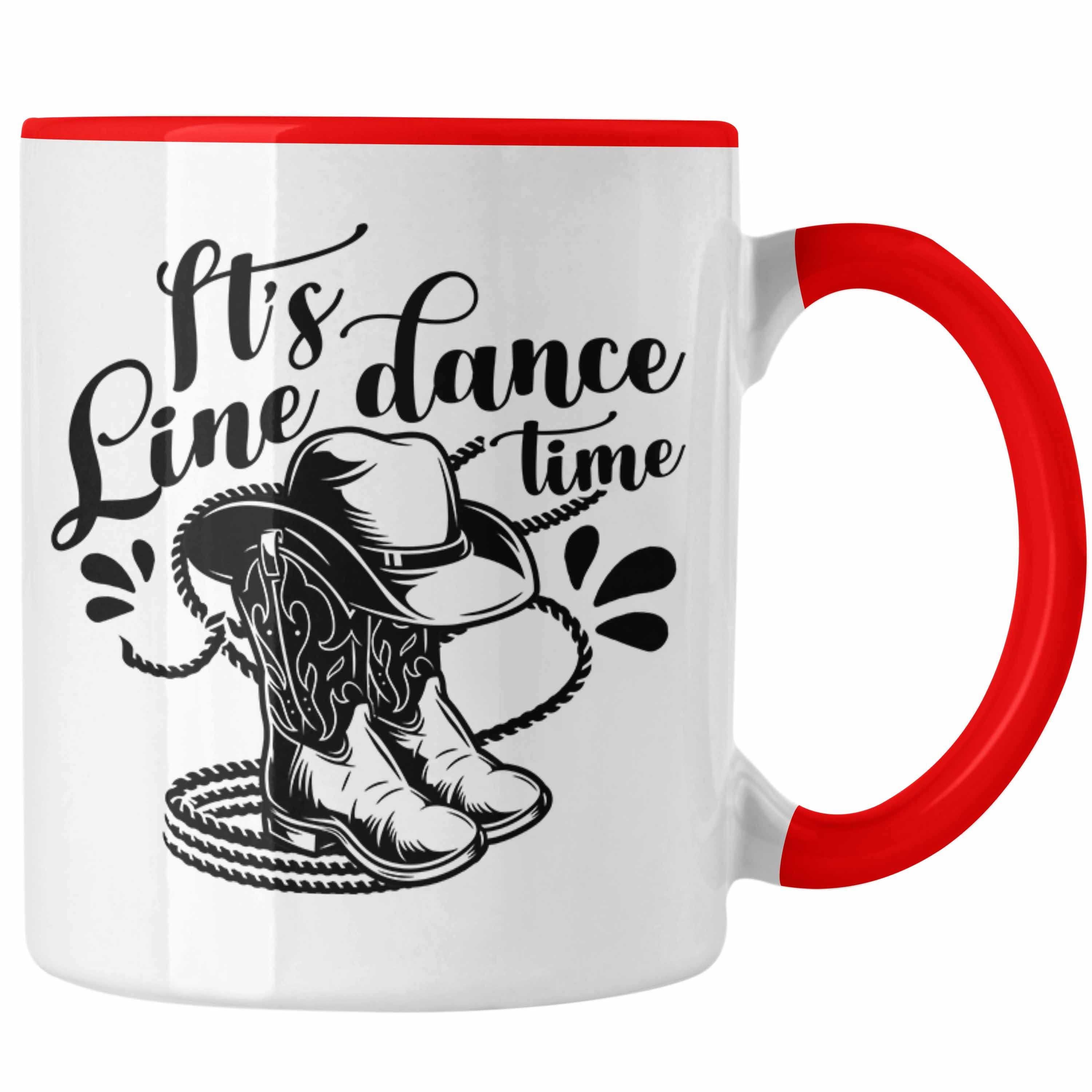 Trendation Tasse Lustige Tasse "It's Line Dance Time" Geschenk Line Dance Fans Rot | Teetassen