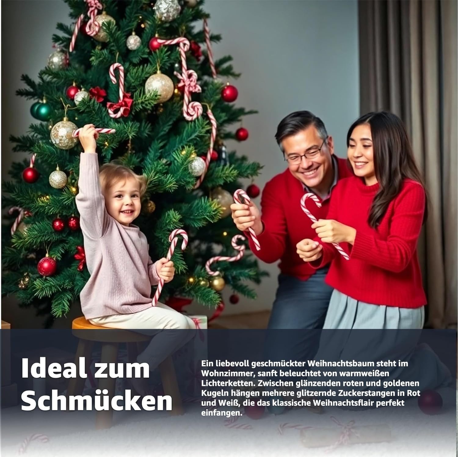 TK Gruppe Weihnachtsbaumkugel 6x Zuckerstangen rot-weiß – glitzernder Baumschmuck für Weihnachten (6 St), Christbaumkugel aus Kunststoff