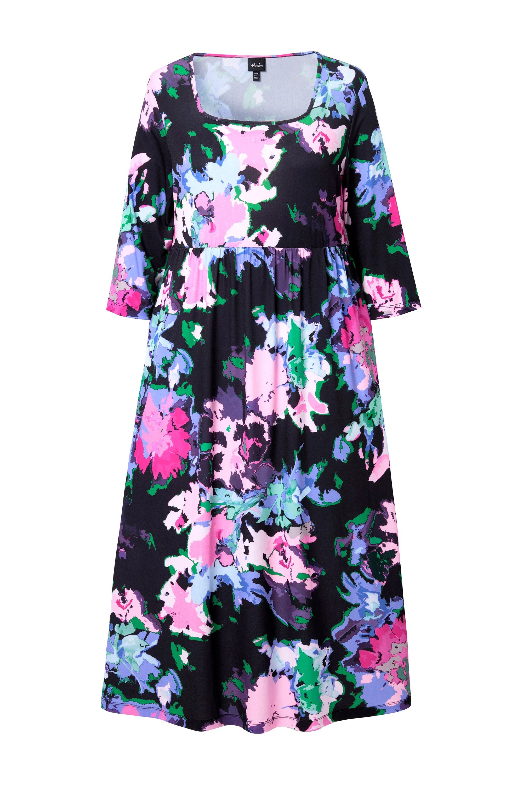 Ulla Popken Maxikleid Jerseykleid A-Linie Carree-Ausschnitt 3/4-Arm günstig online kaufen