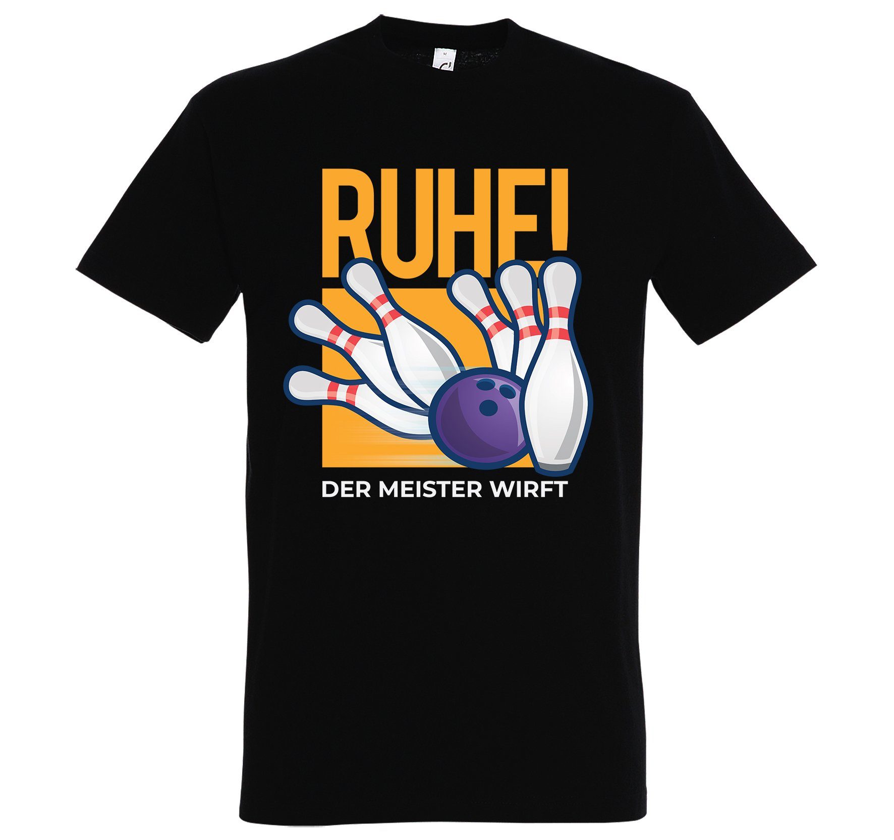 Youth Designz T-Shirt "Ruhe, Der Meister Wirft" Bowling Herren Shirt mit lustigem Frontprint Schwarz