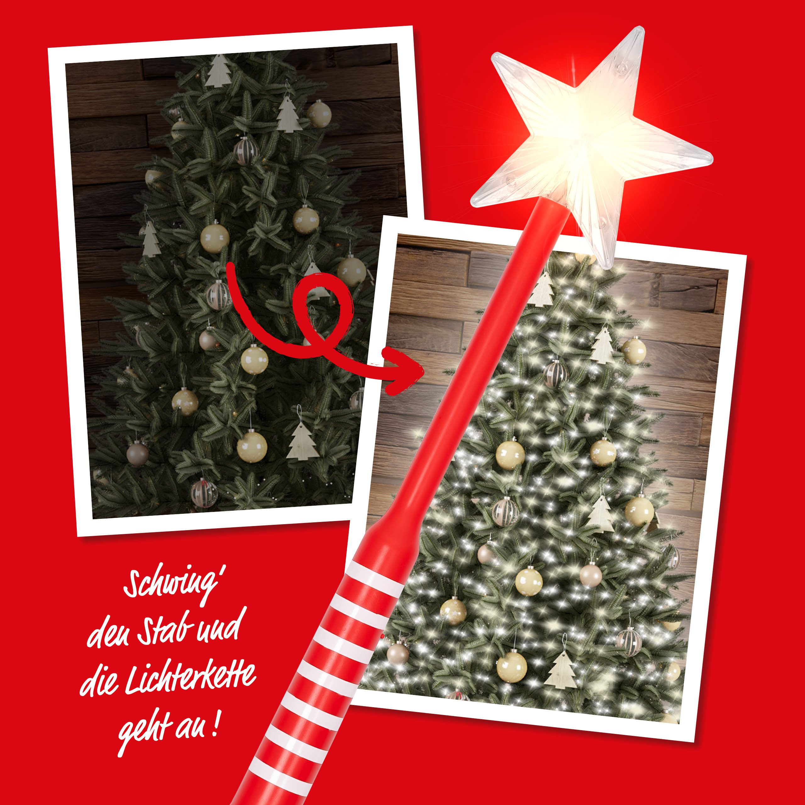 BONETTI LED-Lichterkette mit Zauberstab als Fernbedienung für Lichterketten, 300-flammig, durch schwingen des Stabs werden die Lichter ein- und ausgeschaltet.