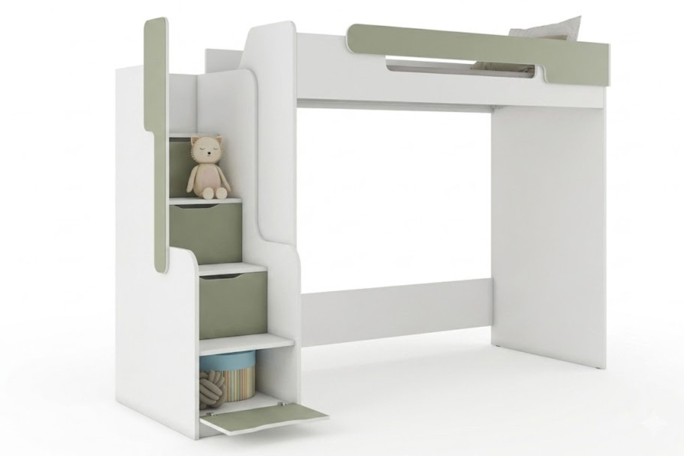 Deine Möbel 24 Hochbett ARTHUR Kinderbett mit Treppe und Stauraum, 90x200 cm (Set, 1-St., Multifunktionsbett, ideal für Kinderzimmer & Jugendzimmer) mit Schrankbereich und Lattenrost, Weiß mit Akzentfarbe