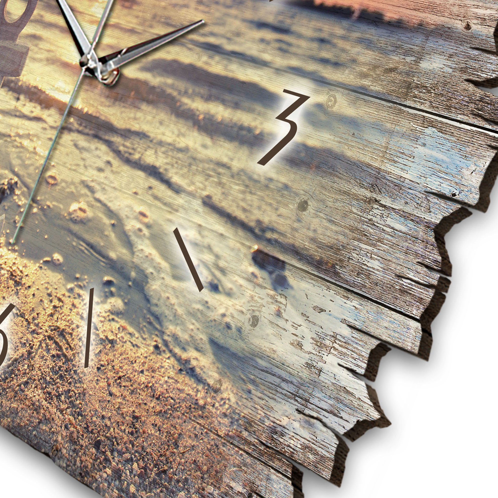 Kreative Feder Wanduhr Design-Wanduhr „See“ aus Holz im Shabby Style Design (ohne Ticken; flüsterleises Uhrwerk; außergewöhnlich, modern)