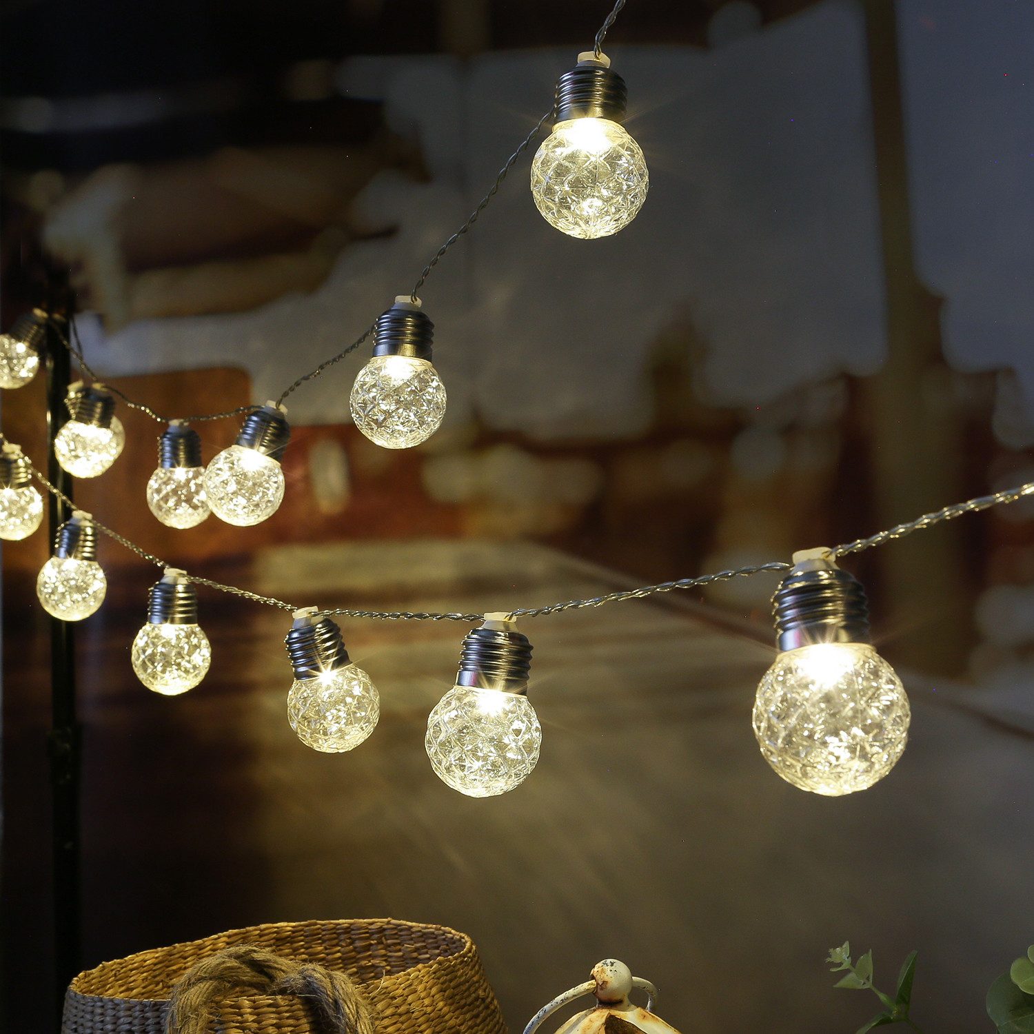 MARELIDA LED-Lichterkette 20 Kristallkugeln Solar Deko Kugel Girlande Außen Lichtsensor L: 3,8m, 20-flammig