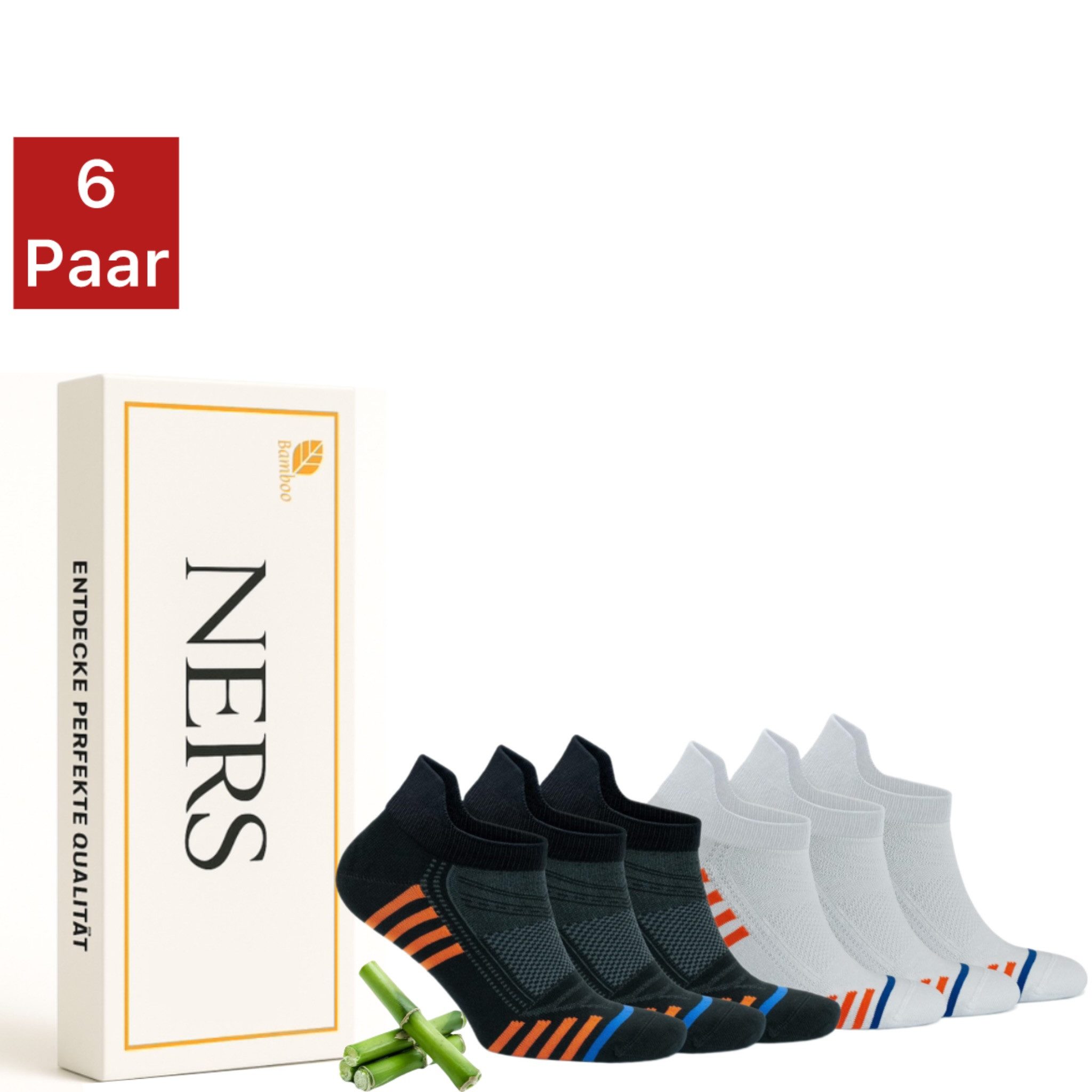 NERS Sneakersocken (6 Paar) aus Bambus für Damen und Herren, ohne Naht, Gegen Schweißfüße (6-Paar, 6 Paar) Premium Sneaker Socken mit Komfortbund – Atmungsaktiv & Weich – In Box