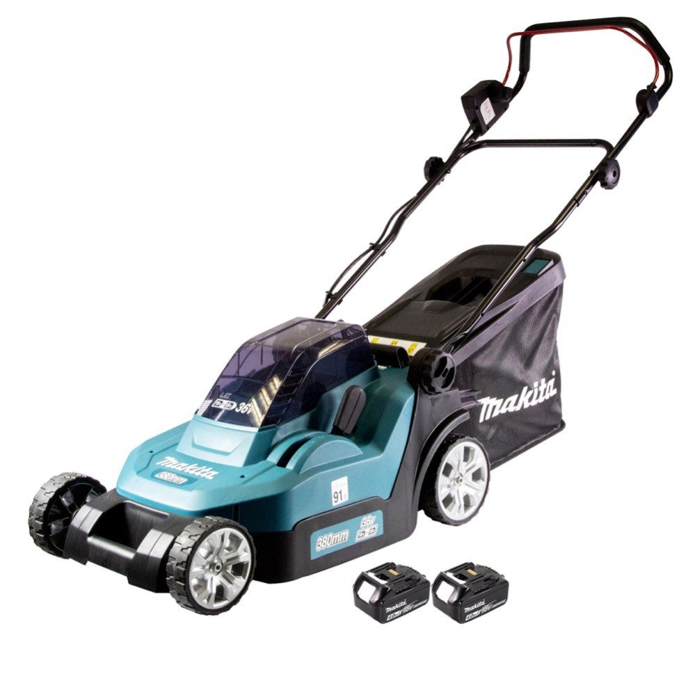 Makita Akkurasenmäher DLM 432 M2 Akku Rasenmäher 36 V (2x 18 V) 43 cm Brushless + 2x Akku