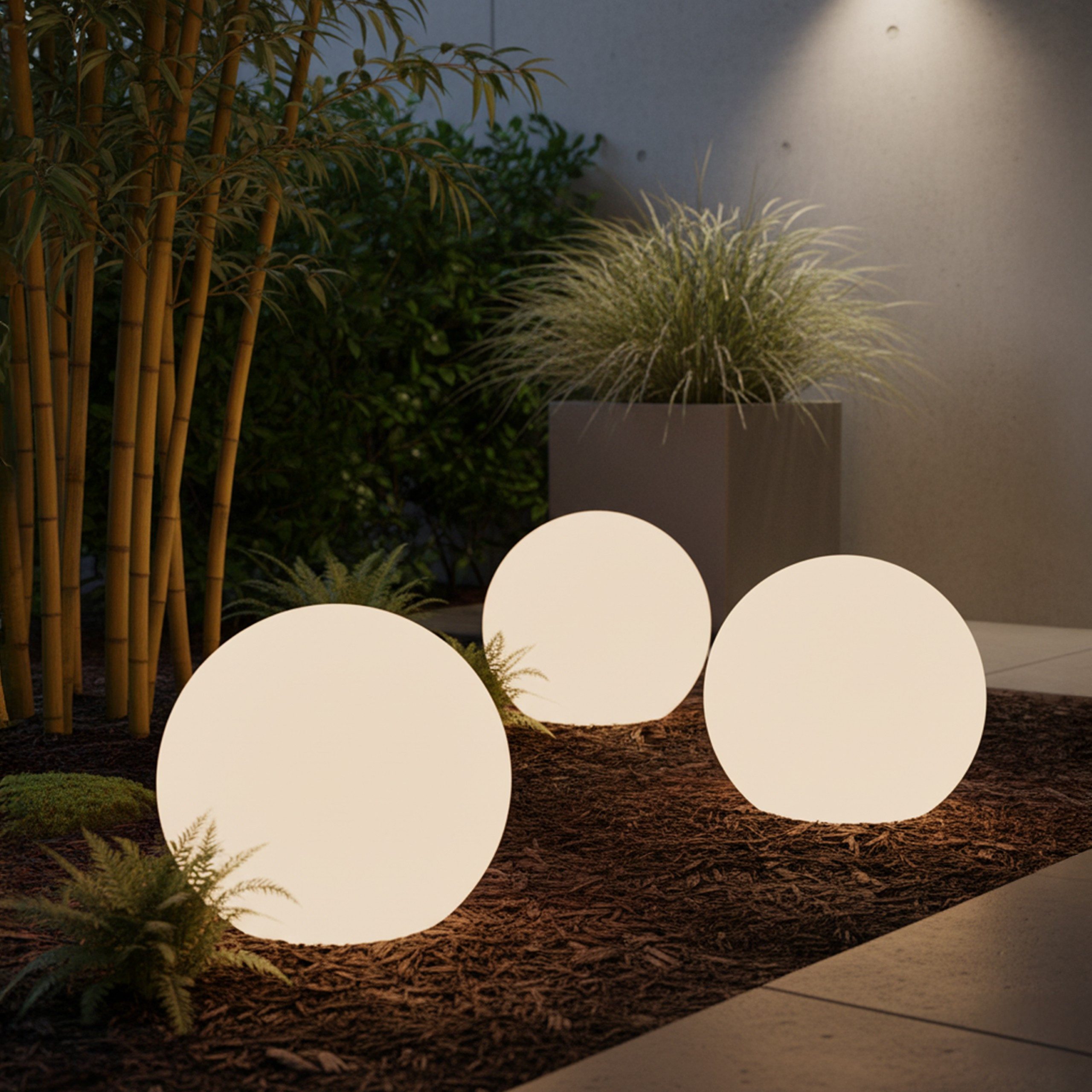 BONETTI LED Kugelleuchte Solar Gartenleuchte in Milchglas-Optik, RGB + warm-weiß, LED fest integriert, warm-weiß, buntes RGB Licht mit Farbwechselmodus, UV-beständig & Wetterfest IP44, Solarlampe - Gartenkugel