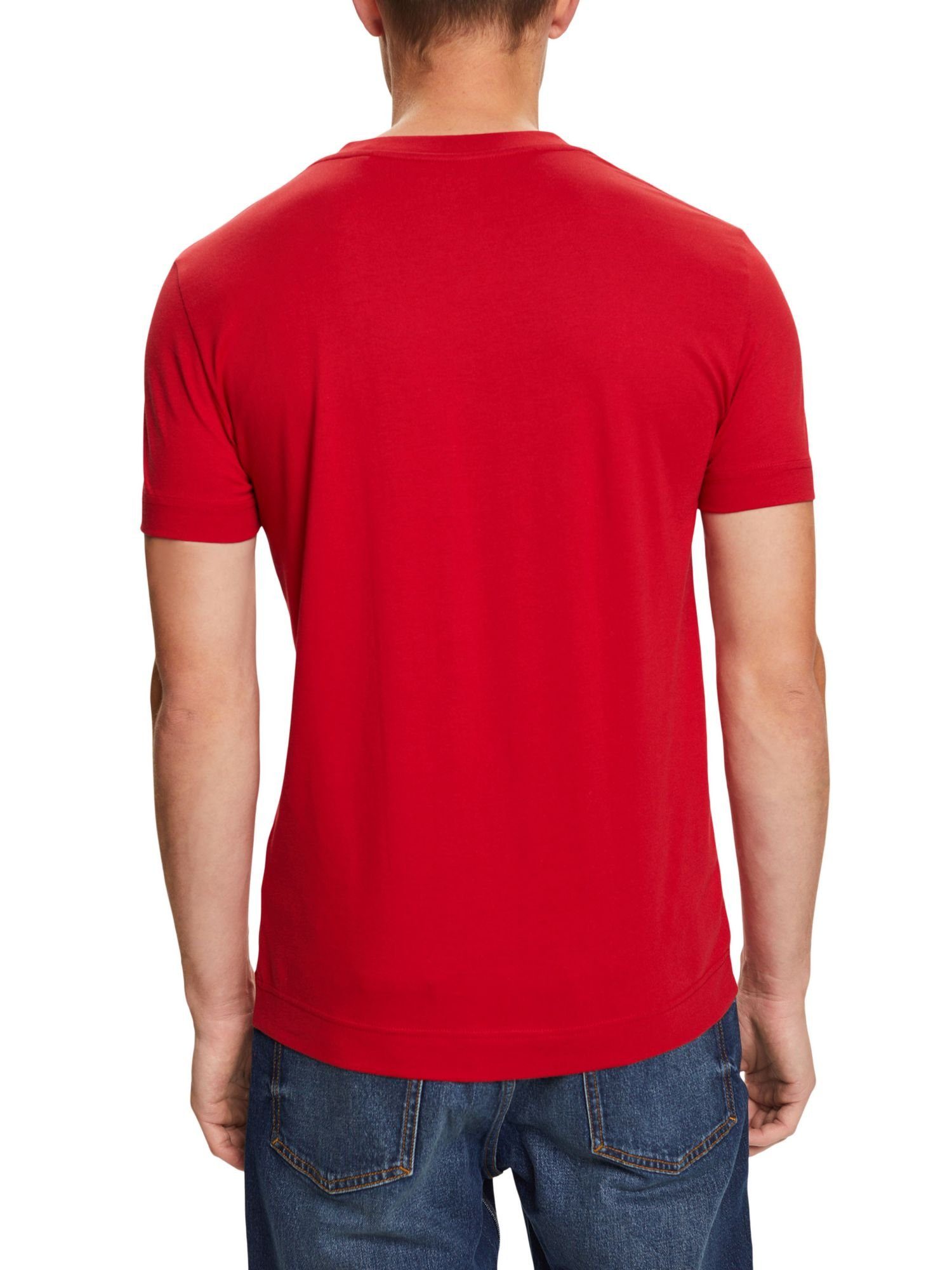 Esprit Collection T-Shirt (1-tlg) Jersey-T-Shirt mit V-Ausschnitt, Baumwolle RED 100 % DARK
