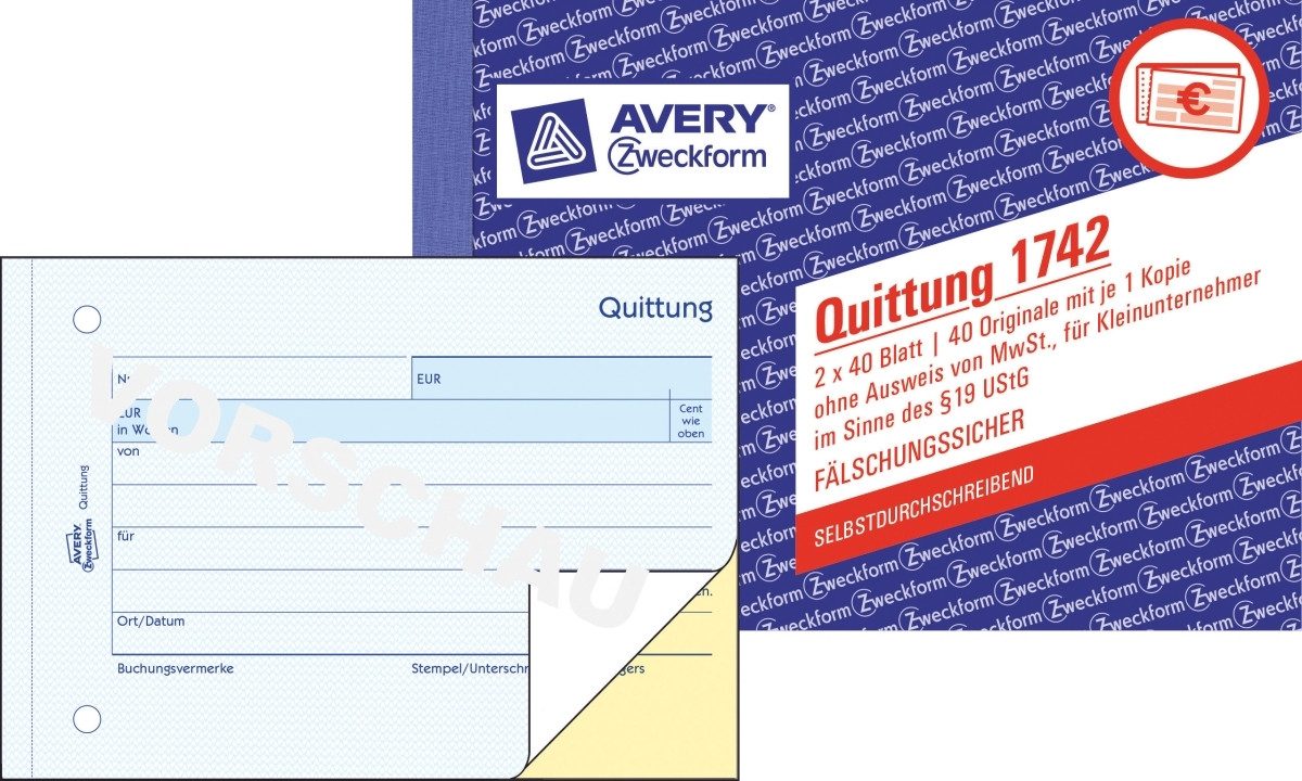 Formularblock Quittung Kleinunternehmer 1 und 2 Blatt bedruckt SD A6 quer 2x40 Blatt