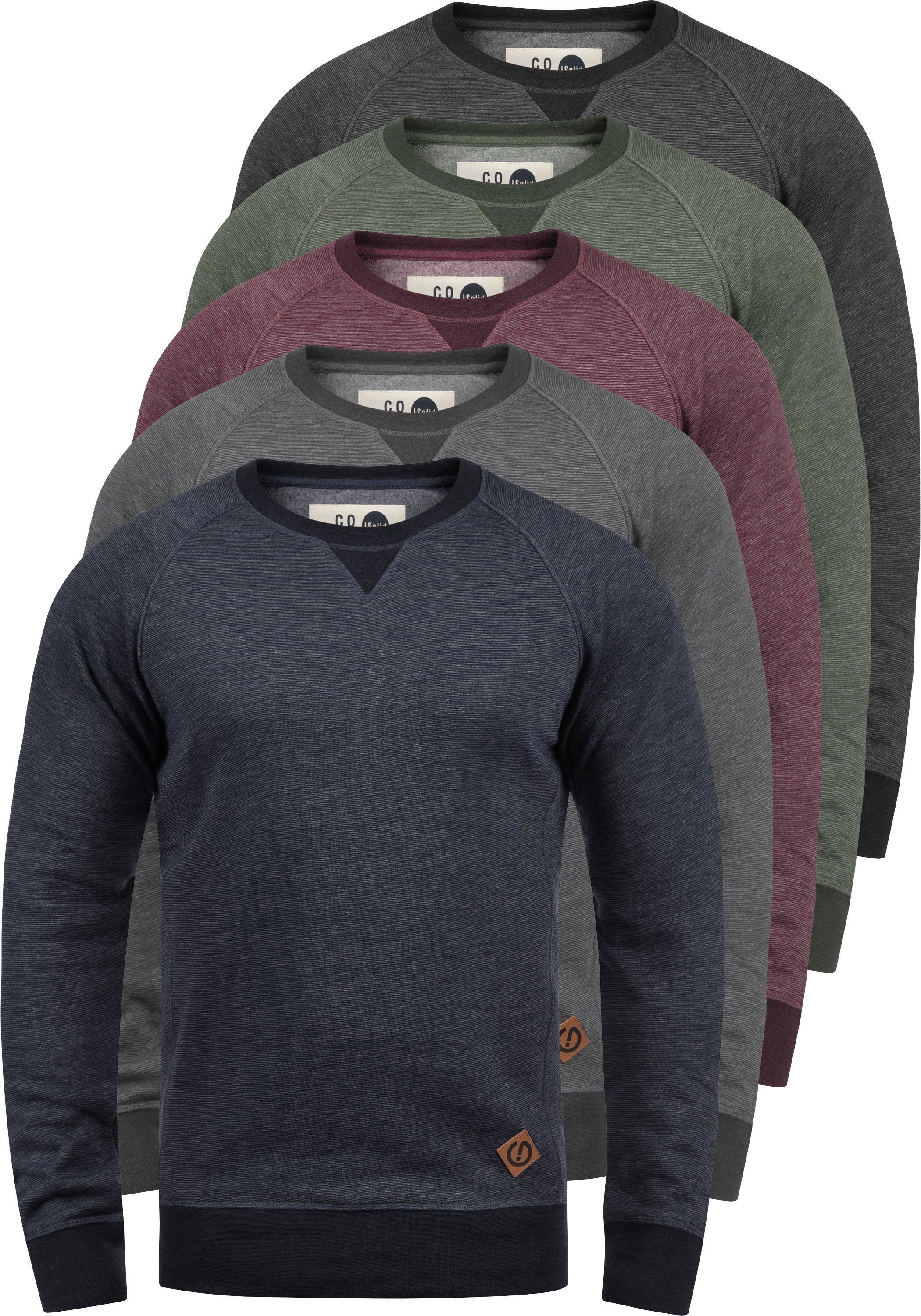 Solid Sweatshirt SDVituNeck Sweatpullover mit Ziernähten Grey dekorativen (8236) Melange