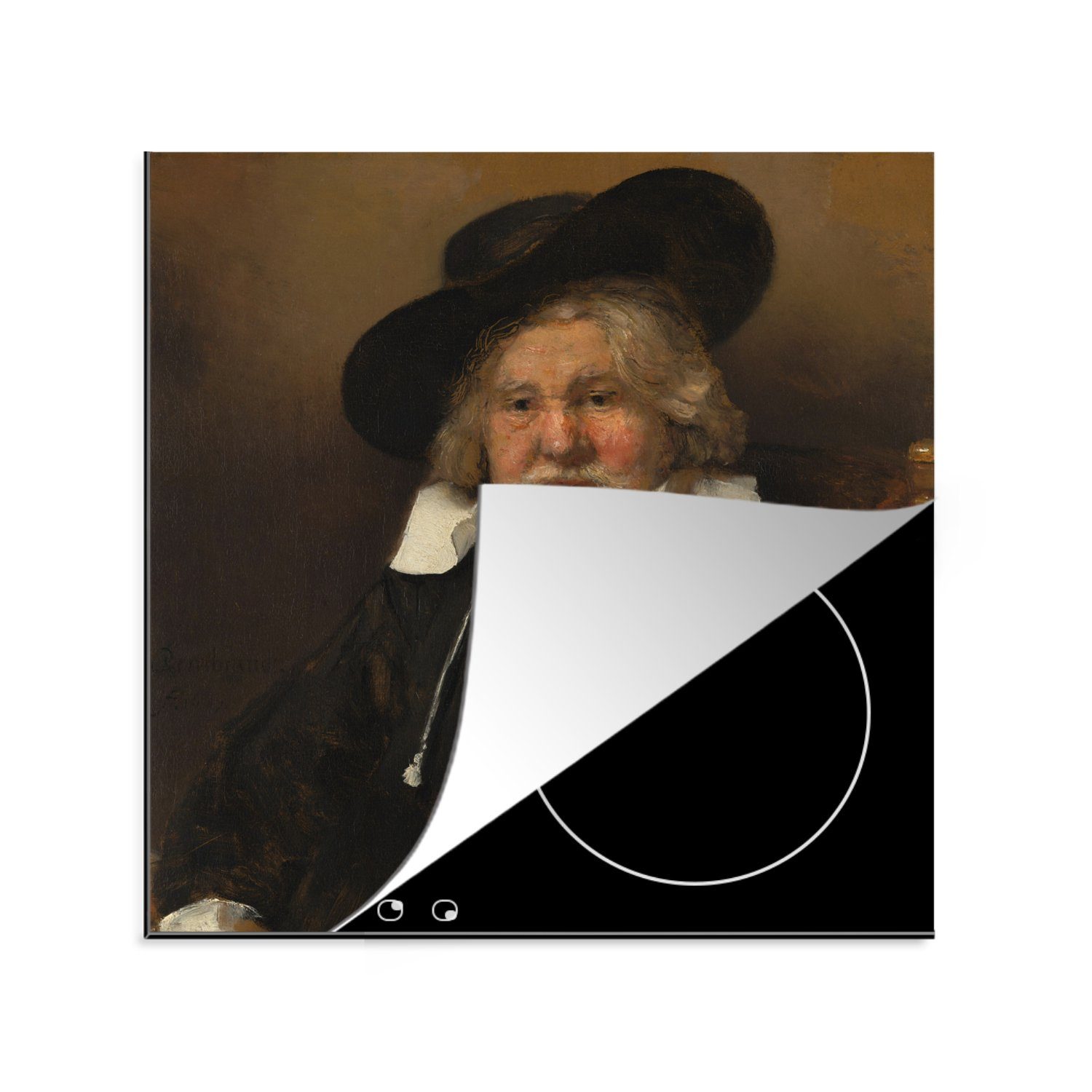 MuchoWow Herdblende-/Abdeckplatte Bildnis eines alten Mannes - Rembrandt van Rijn, Vinyl, (1 tlg), 78x78 cm, Ceranfeldabdeckung, Arbeitsplatte für küche