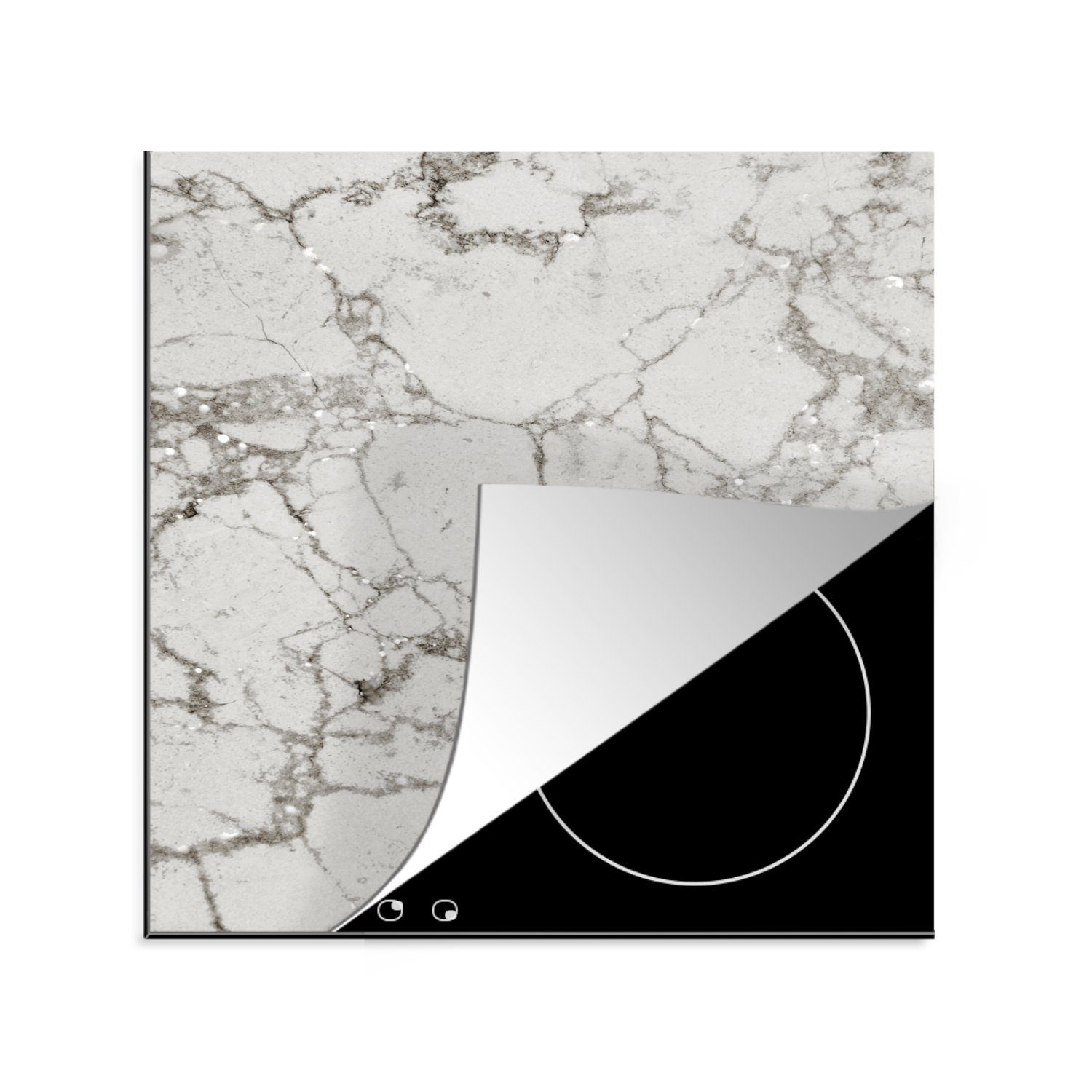 Marmor Silber 78x78 MuchoWow für tlg), Glitter, - (1 Arbeitsplatte küche cm, Ceranfeldabdeckung, Vinyl, Herdblende-/Abdeckplatte -