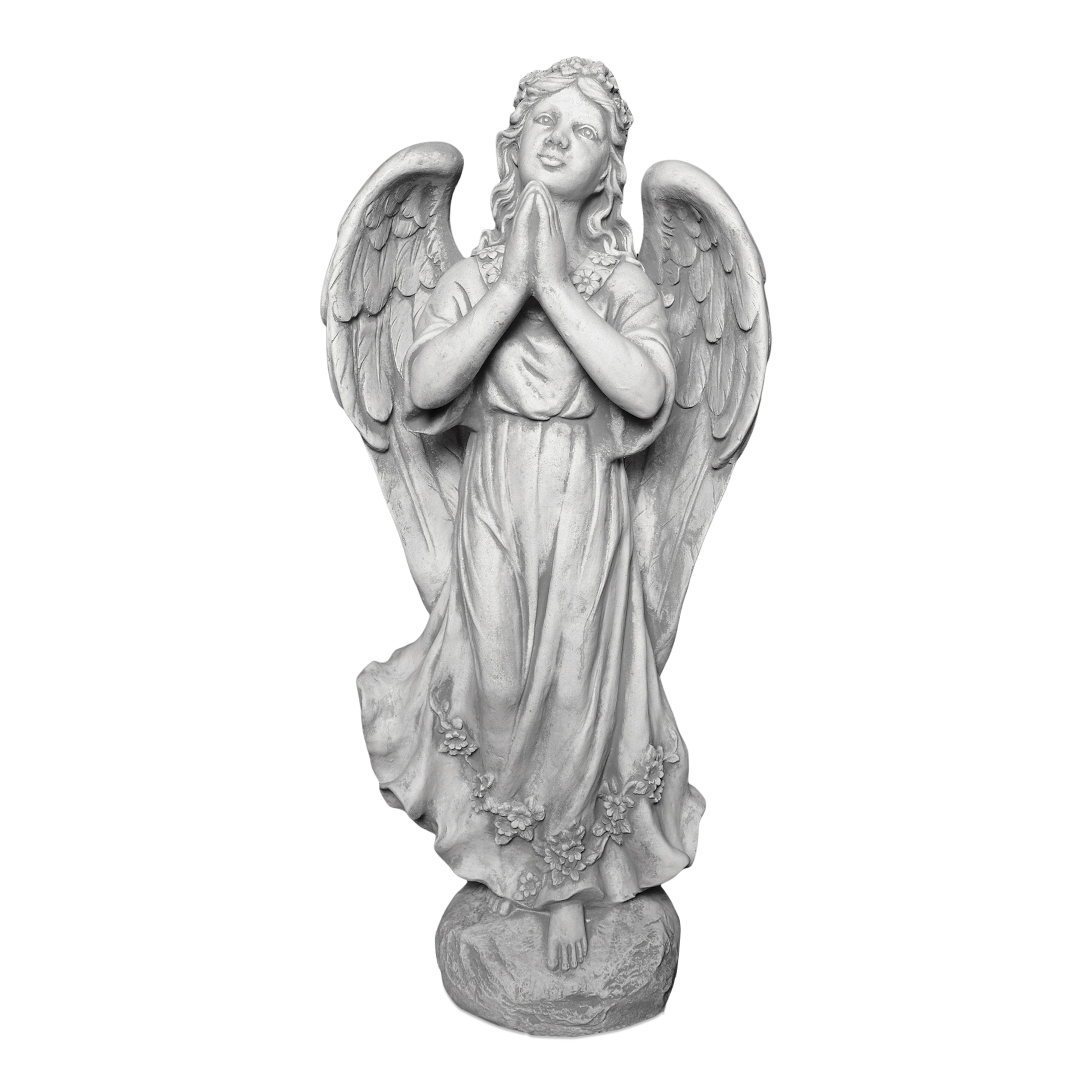 gartendekoparadies.de Gartenfigur Engel Statue auf Steinsockel, Steinfigur, H. 75 cm, 32 kg, Frostsicher