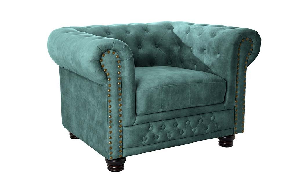 riess-ambiente Sessel CHESTERFIELD 110cm petrol - Samt, m. Armlehne, Federkern, Nieten (Einzelartikel, 1-St), Gemütlicher Sitz mit Knopfheftung - ideal für Wohn- und Schlafzimmer