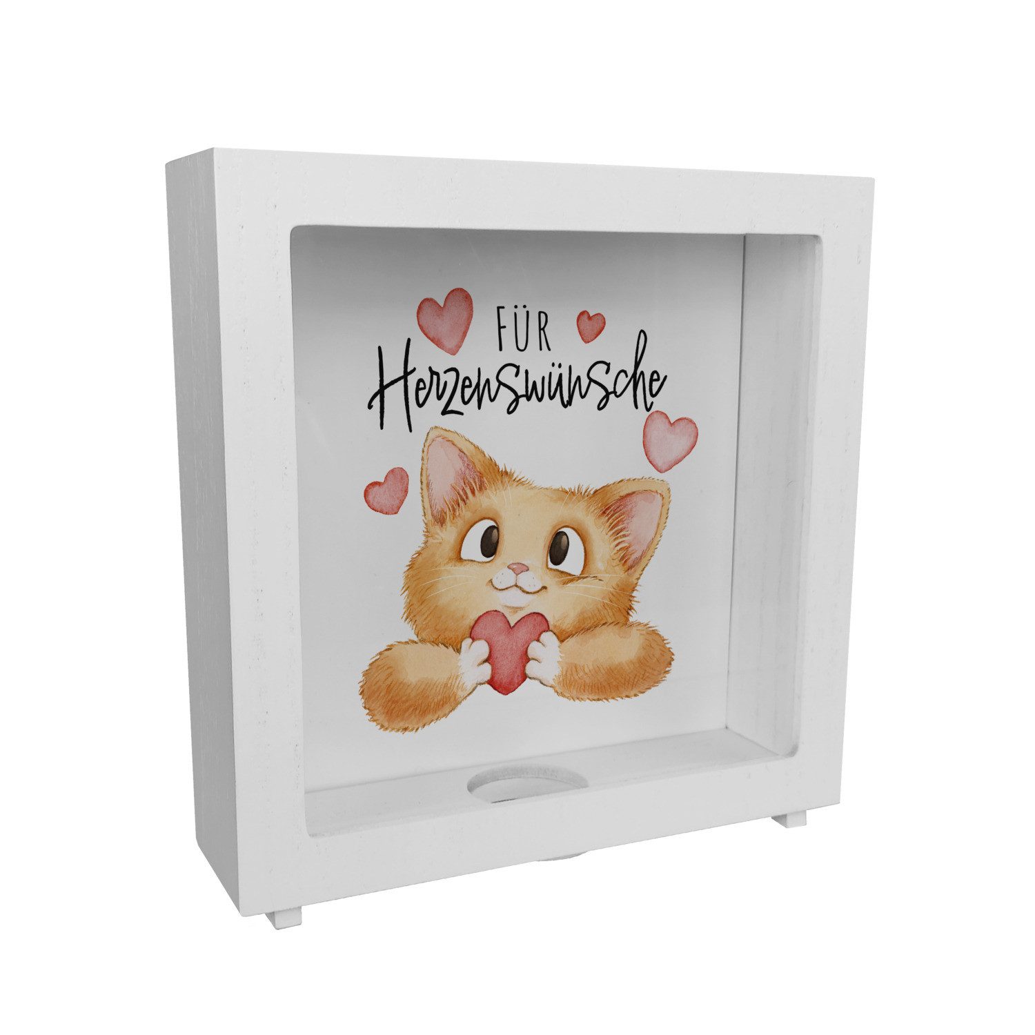 Spardose Katze Rahmen Spardose aus Holz mit Spruch Für Herzenswünsche