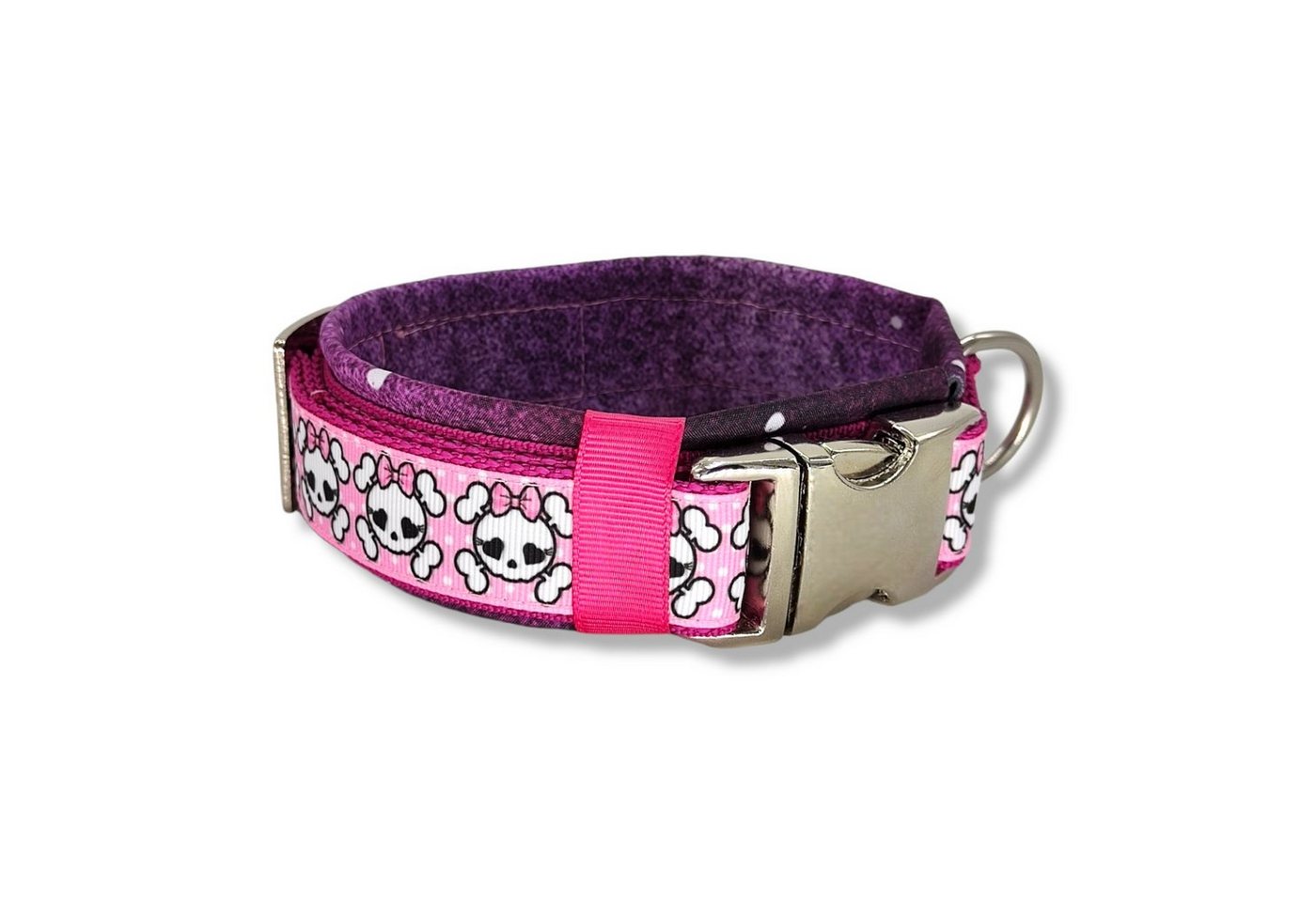 Thumbnail - D by E Couture Hunde-Halsband "Pink Skull Galaxy II", gepolstert, verstellbar, 30mm breit, Handmade