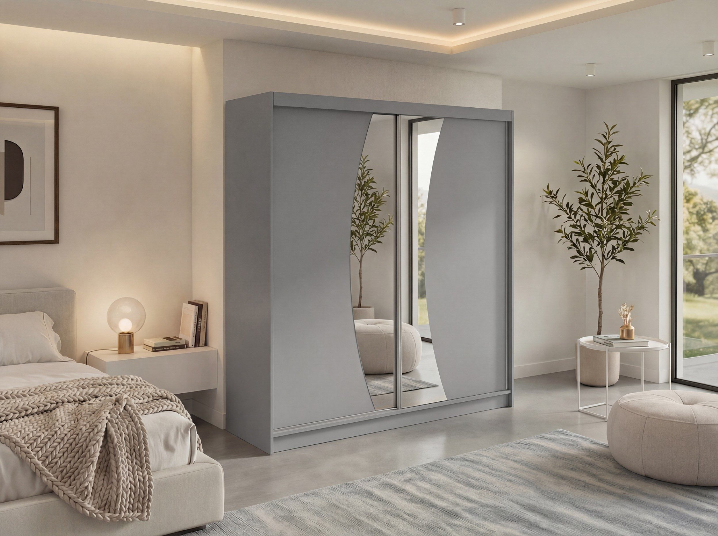 MKS MÖBEL Schiebetürenschrank VERONA 200 (mit Schubladen/ohne Schubladen, Spiegelschrank mit Kleiderstange) Schwebetürenschrank 200 cm breite, Kleiderschrank mit Griffleisten