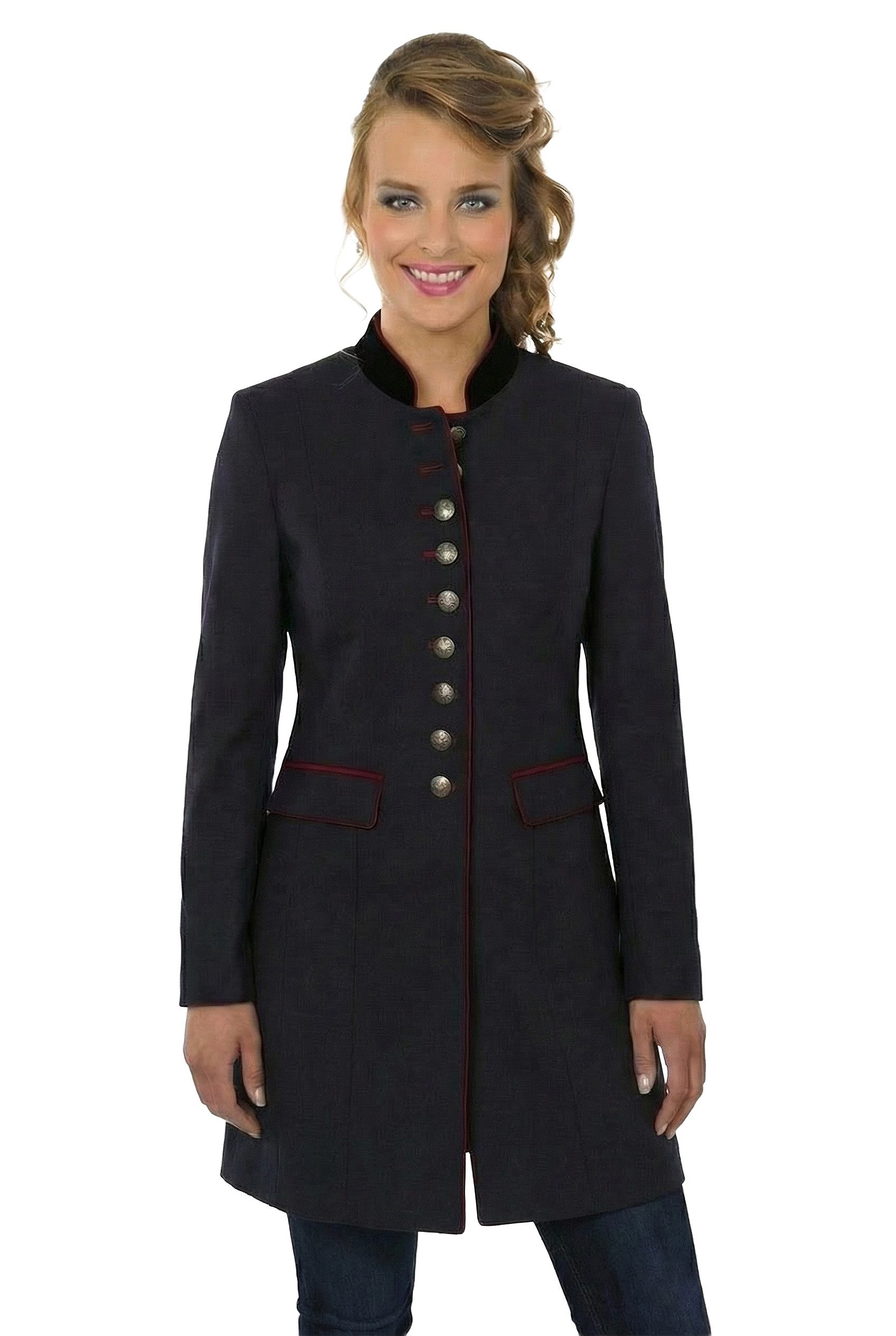 Moschen-Bayern Trachtenblazer Trachtenblazer Damen Trachtenjacke Trachtenjanker Gehrock Schwarz Grau Stehkragen mit Samt