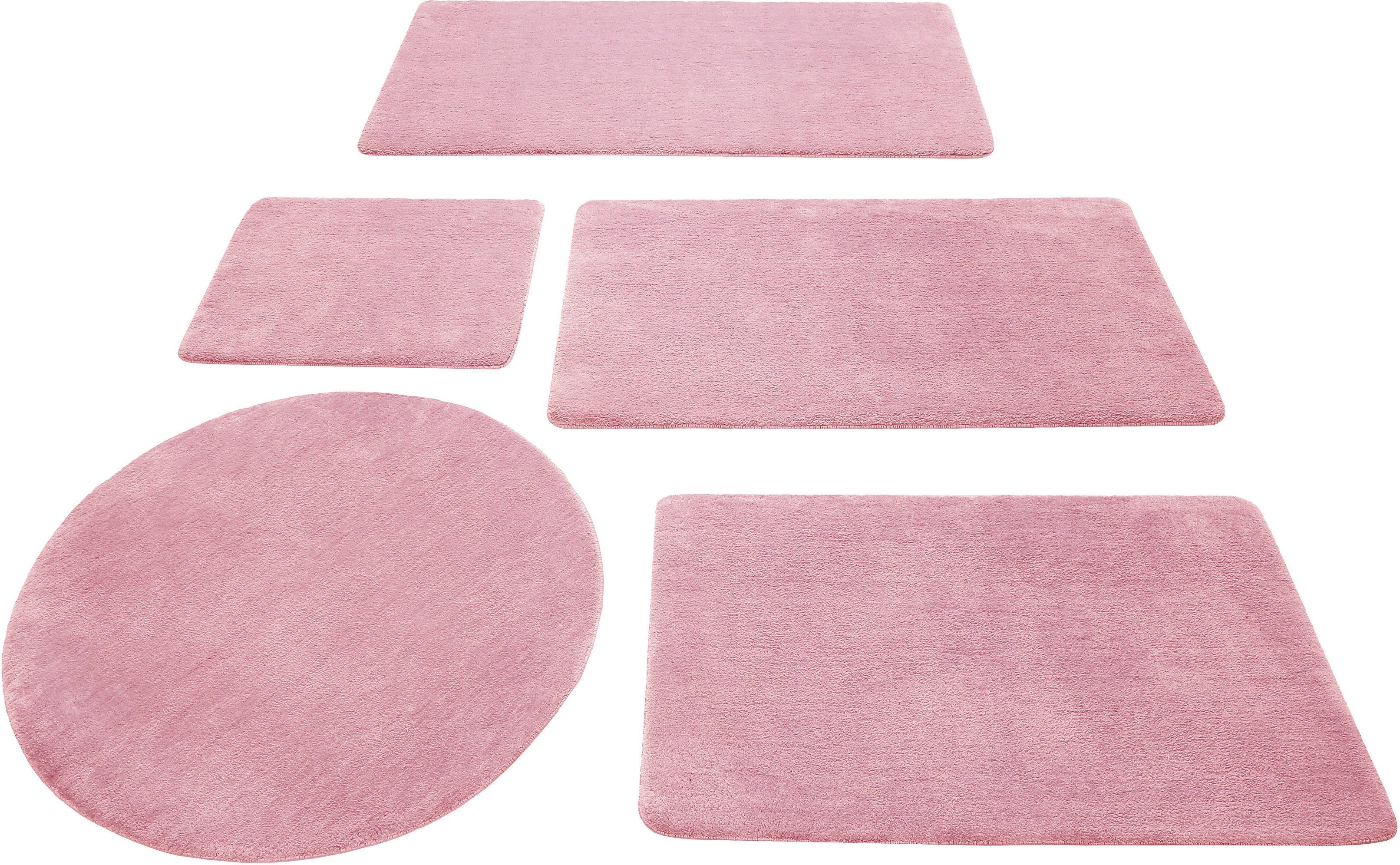Badematte Joris Wecon home Basics, Höhe 20 mm, rutschhemmend beschichtet, strapazierfähig, Polyester, rechteckig, waschbar, viele Größen, Badezimmerteppich, uni rosa