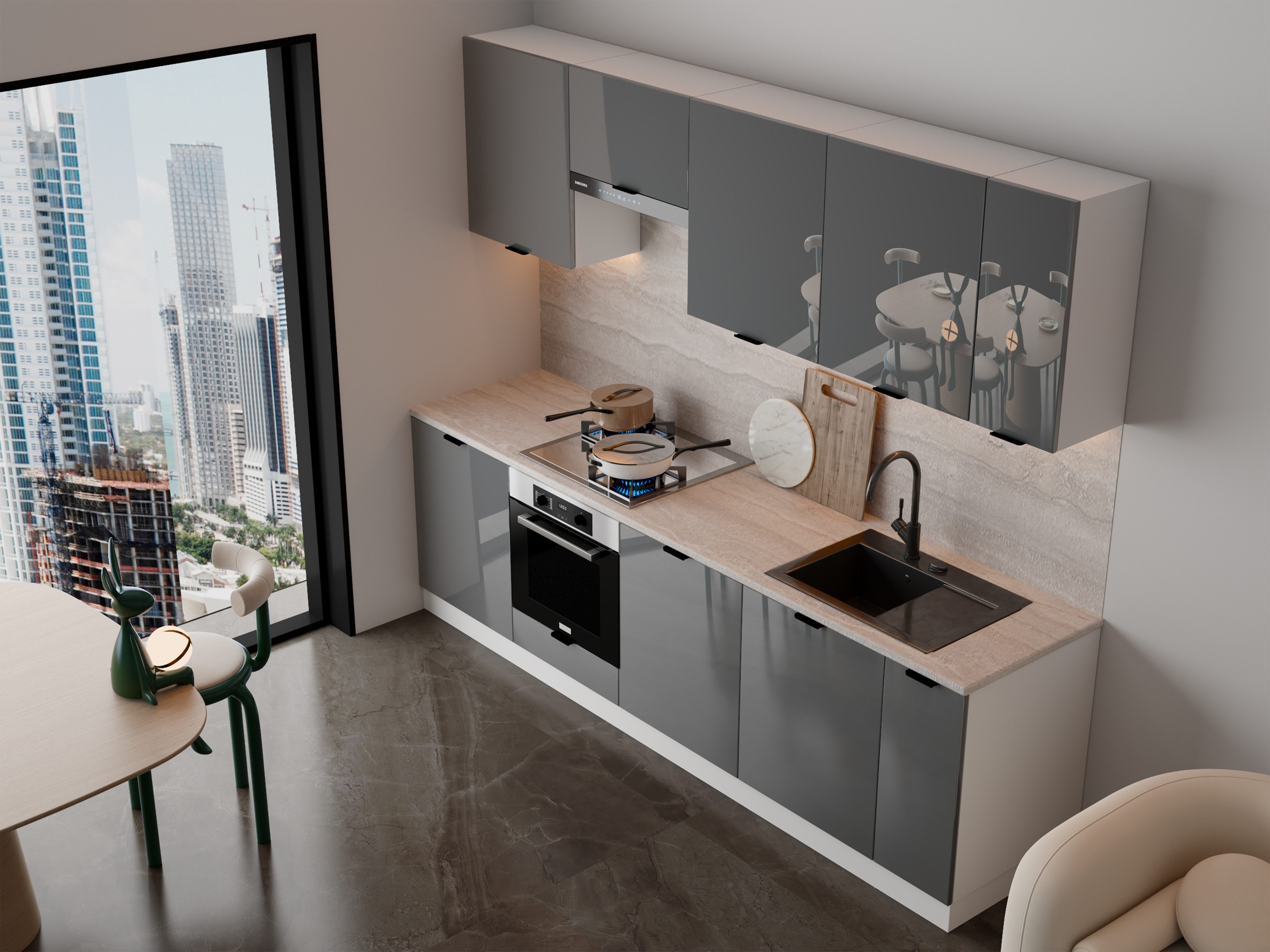 ROYAL24_MARKT Küchenzeile – 270 cm – Lunara – Ohne Arbeitsplatte & Elektrogeräte, (Set), Feinste Qualität - Modern - Zeitlos