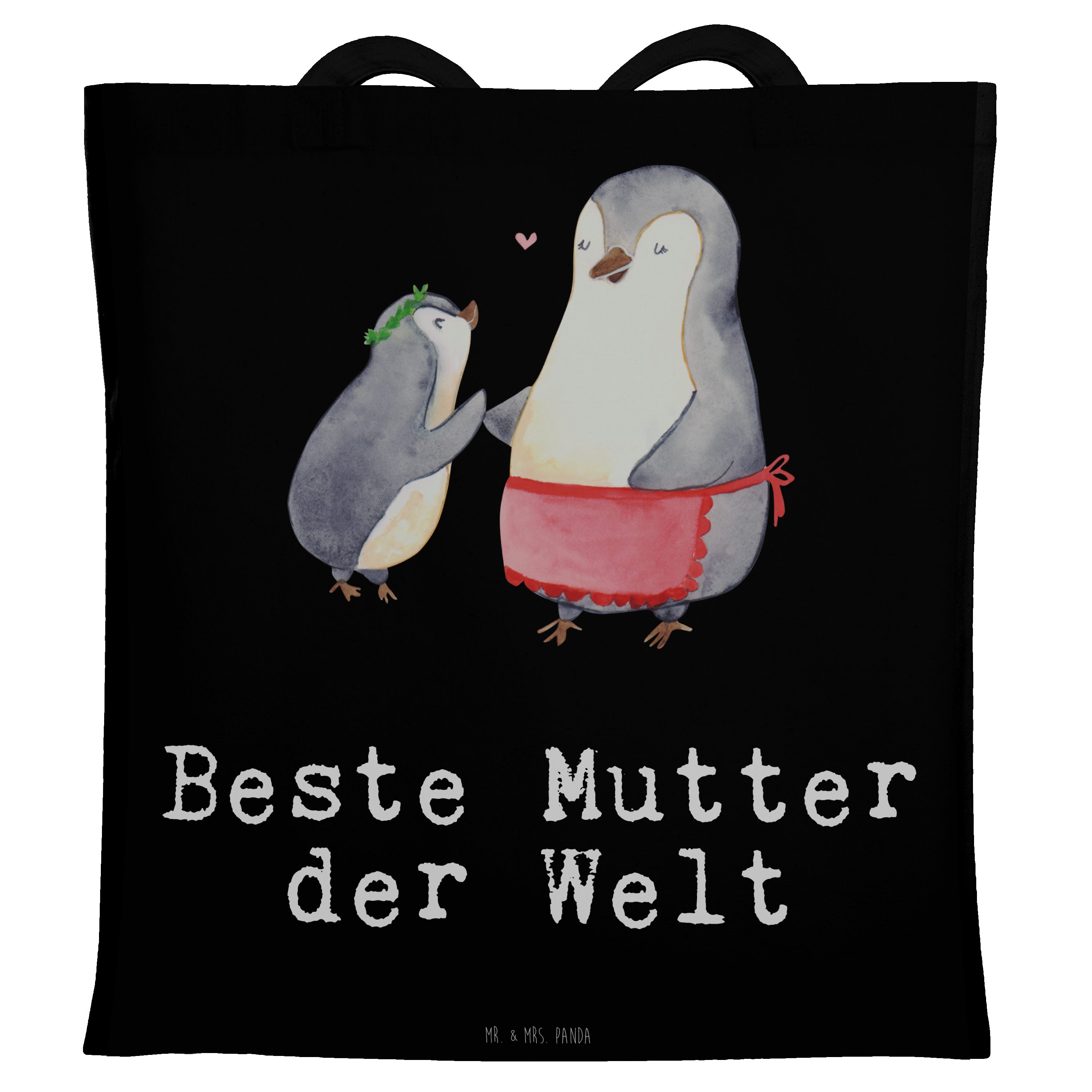 Mr. & Mrs. Panda Tragetasche Pinguin Beste Mutter der Welt - Schwarz - Geschenk, Jutebeutel, Ma, D (1-tlg)