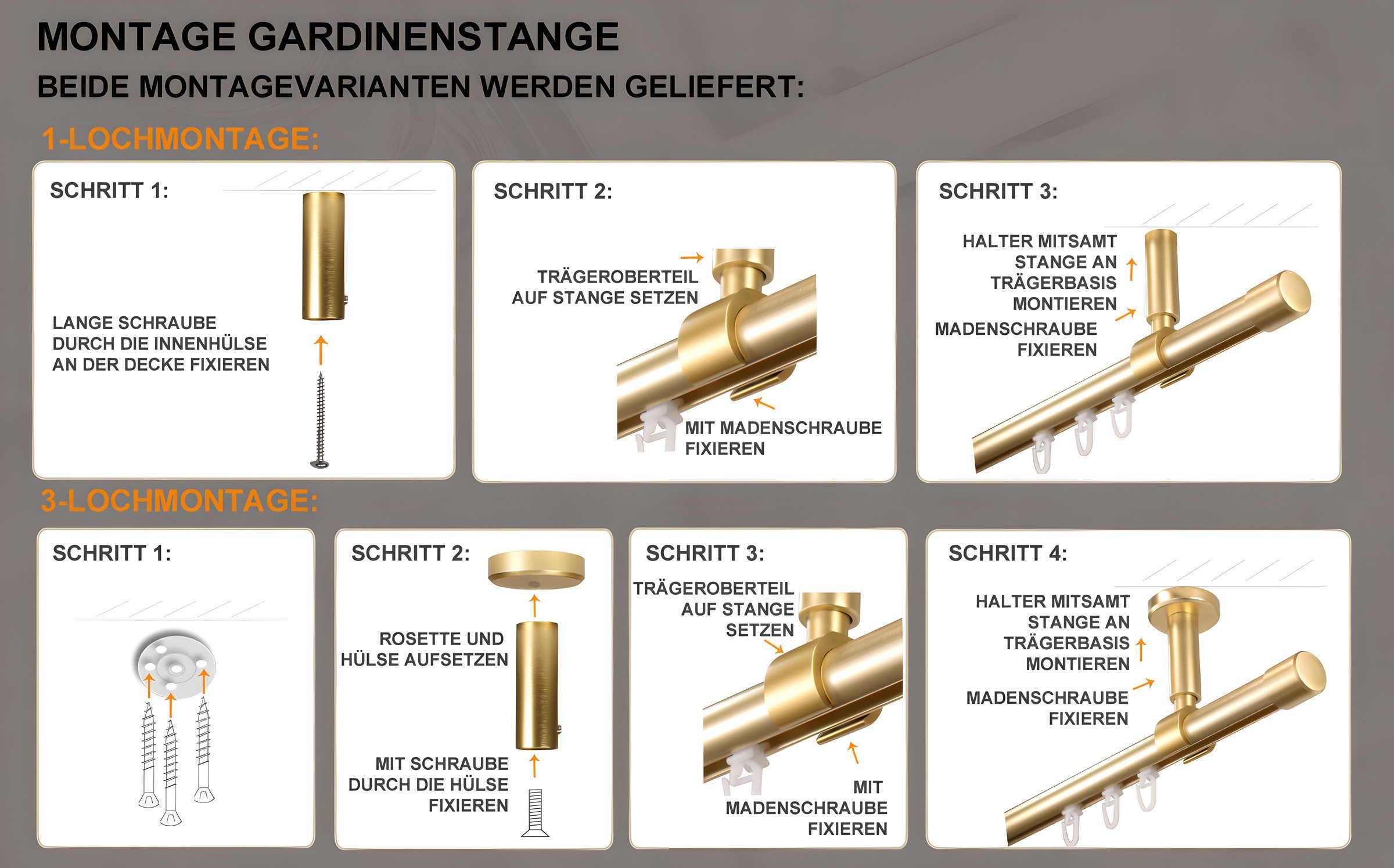 iso-design Gardinenstange Innenlauf zur Deckenmontage 20 mm Durchmesser variabler Deckenabstand, Ø 20 mm, kürzbar, Deckenmontage, geschraubt, Aluminium, Deckena – Bild 5 von 5