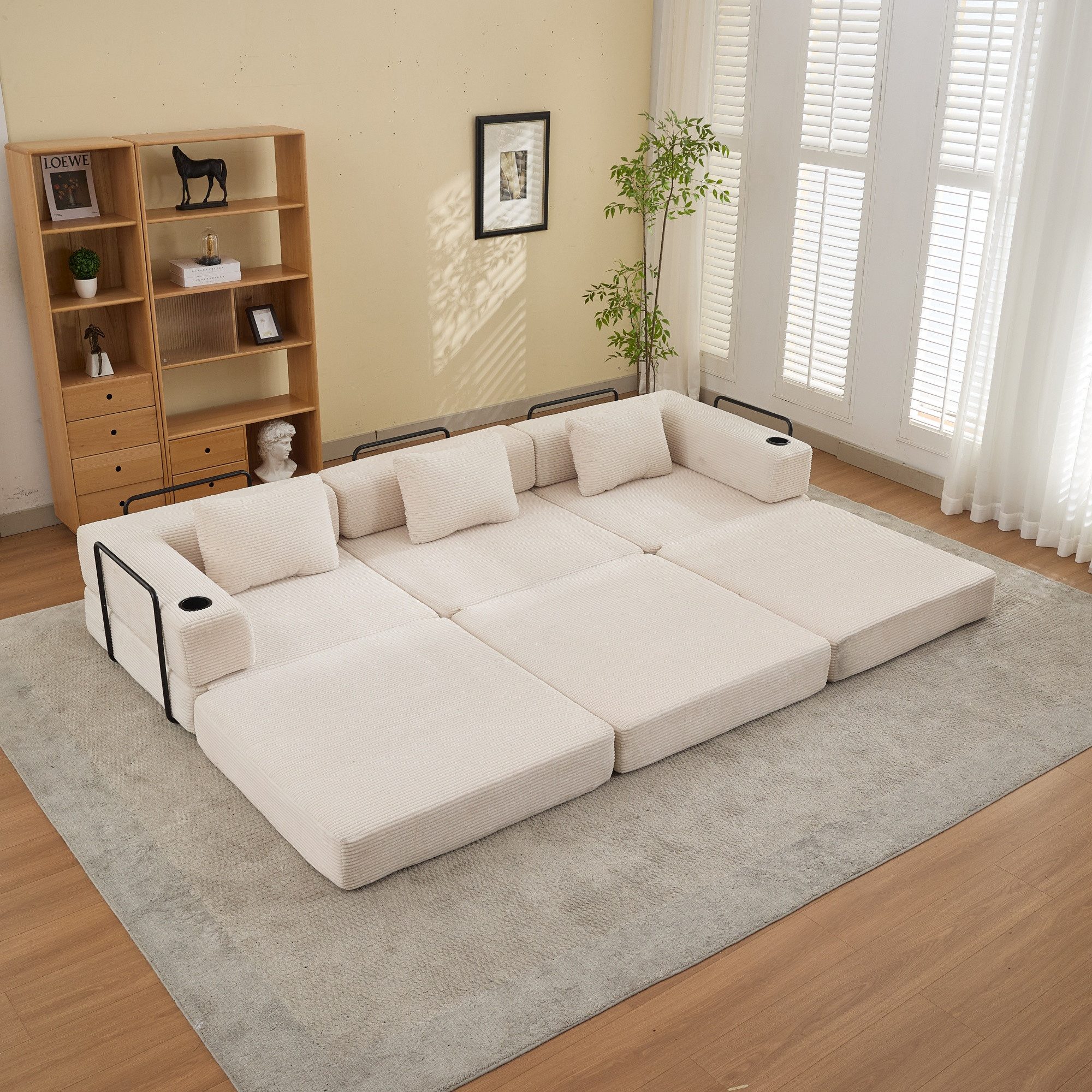 Vankel Sofa Sofas Wohnzimmer, Schlafsofa aus Cord weich & platzsparend, Modulares Sofa mit Bettfunktion, weich & flexibel