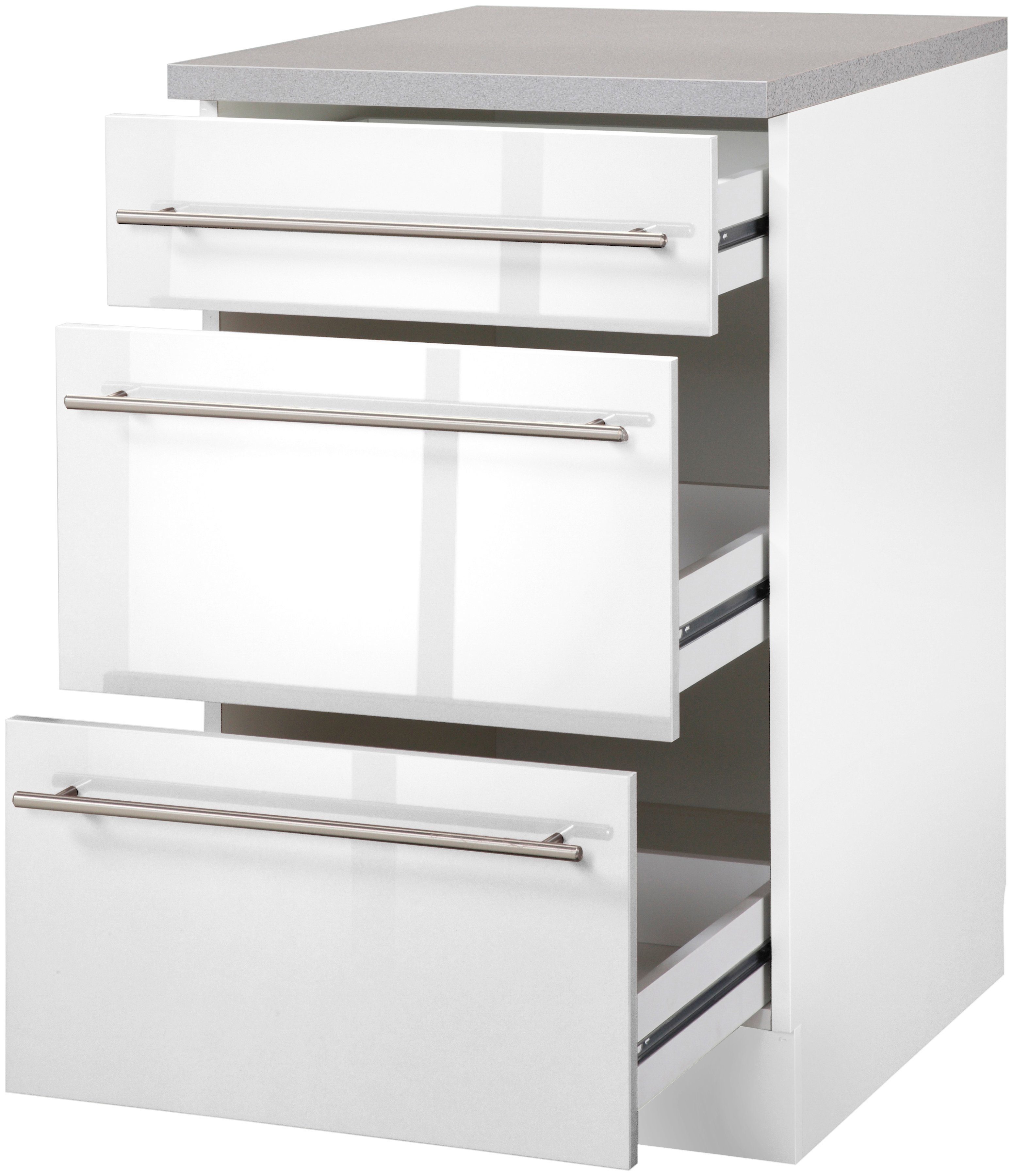 wiho Küchen mit Weiß Unterschrank | Chicago Glanz Weiß Auszügen breit 2 50 cm