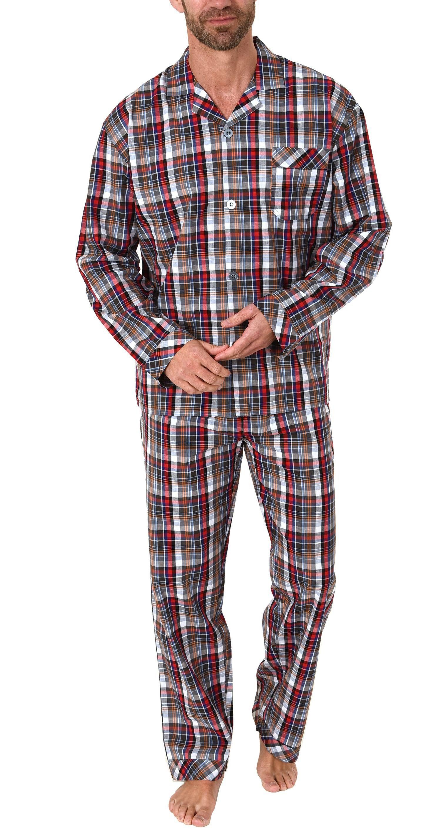 Normann Pyjama Gewebter Herren Pyjama, durchknöpfbarer Schlafanzug mit Streifen