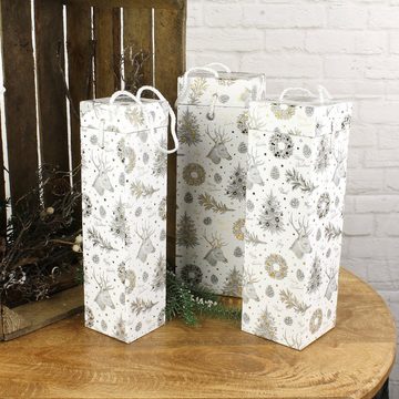 Macosa Home Geschenkbox Flaschenbox Geschenktasche Flaschen Flaschentasche Geschenkverpackung (3 St), 3er Set Geschenktüte Flasche Weihnachten Weiß Silber Gold Flaschentüte