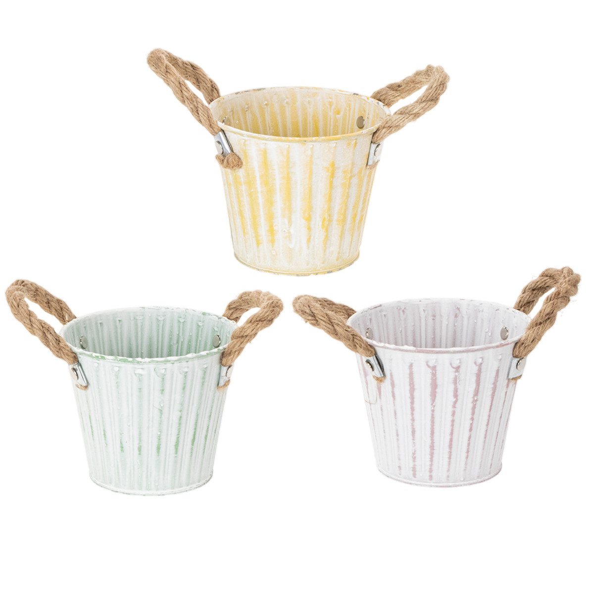Florists Products Übertopf Pflanzeimer Metalltopf 3er-Set Ø12cm H10cm Shabby Chic, 3 Stück