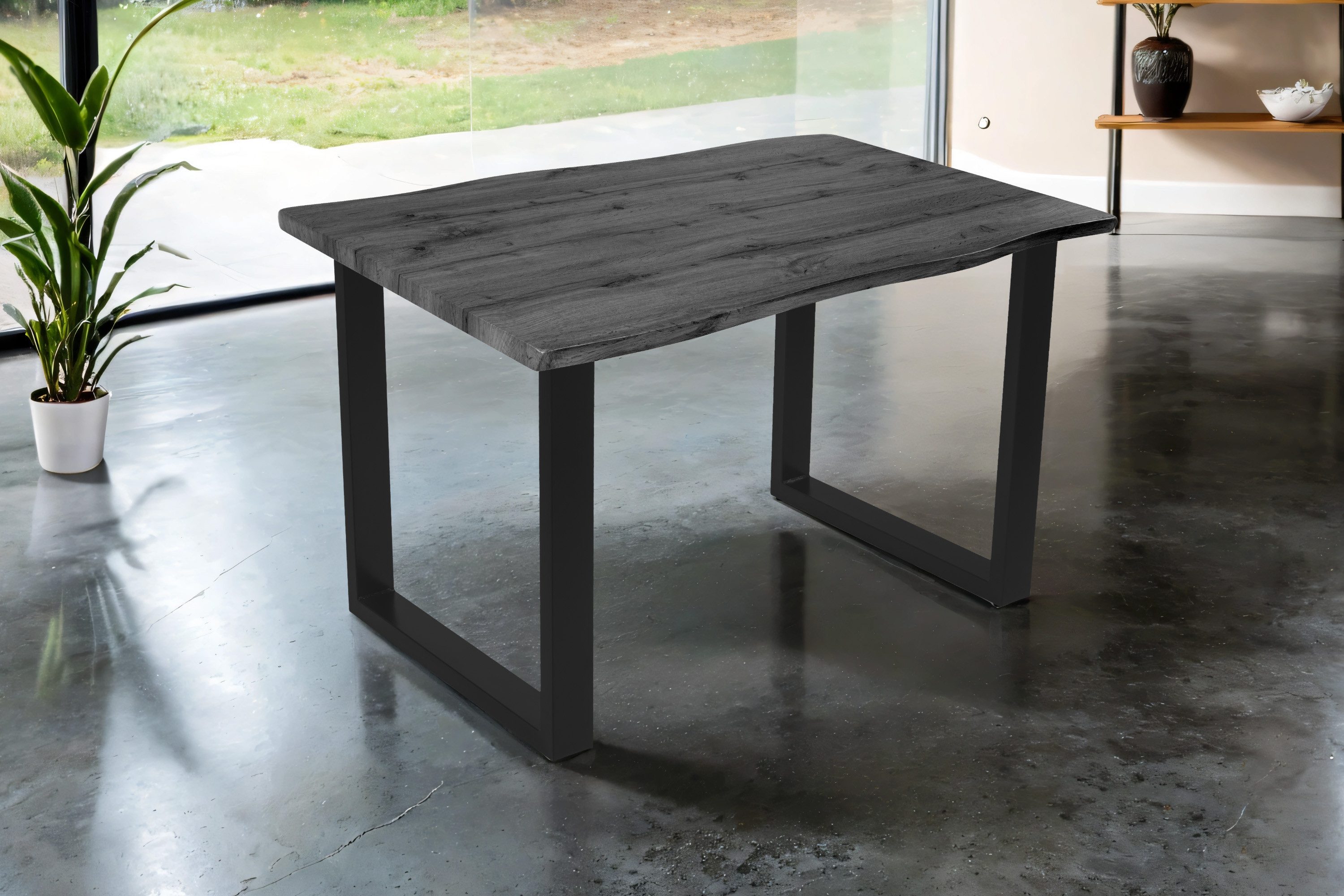 SAM® Esstisch Thoran, Holz-Optik Grau, U-Metallgestell, Baumkante günstig online kaufen