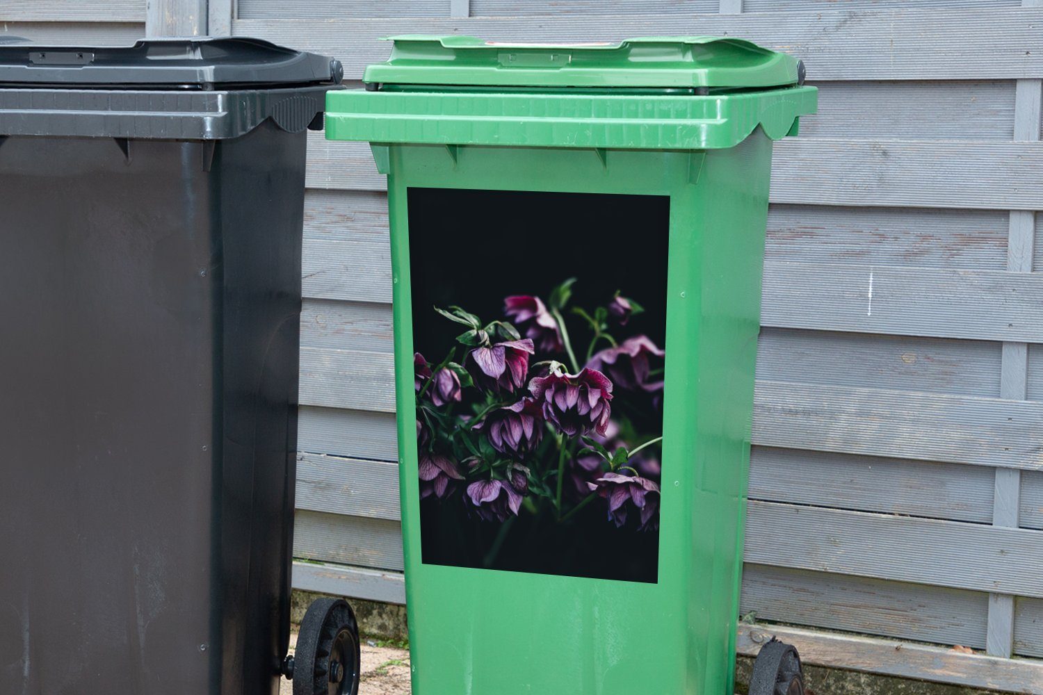 Container, Hell MuchoWow (1 Rosa St), Wandsticker Mülltonne, Sticker, Abfalbehälter - Blumen - Mülleimer-aufkleber,