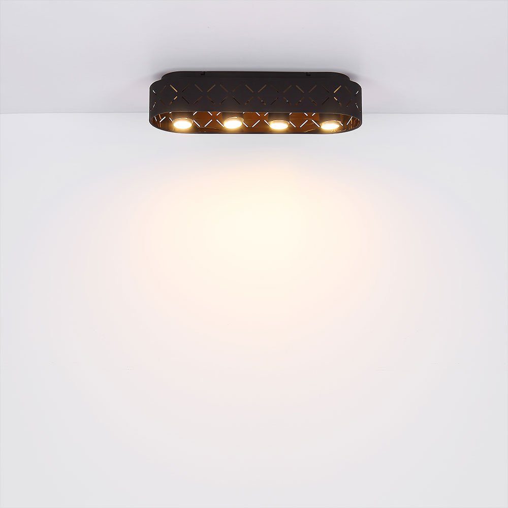Deckenleuchte, Metall Leuchtmittel inklusive, LED Warmweiß, Gold L LED Textil Wohnzimmerleuchte Globo Schwarz Deckenleuchte