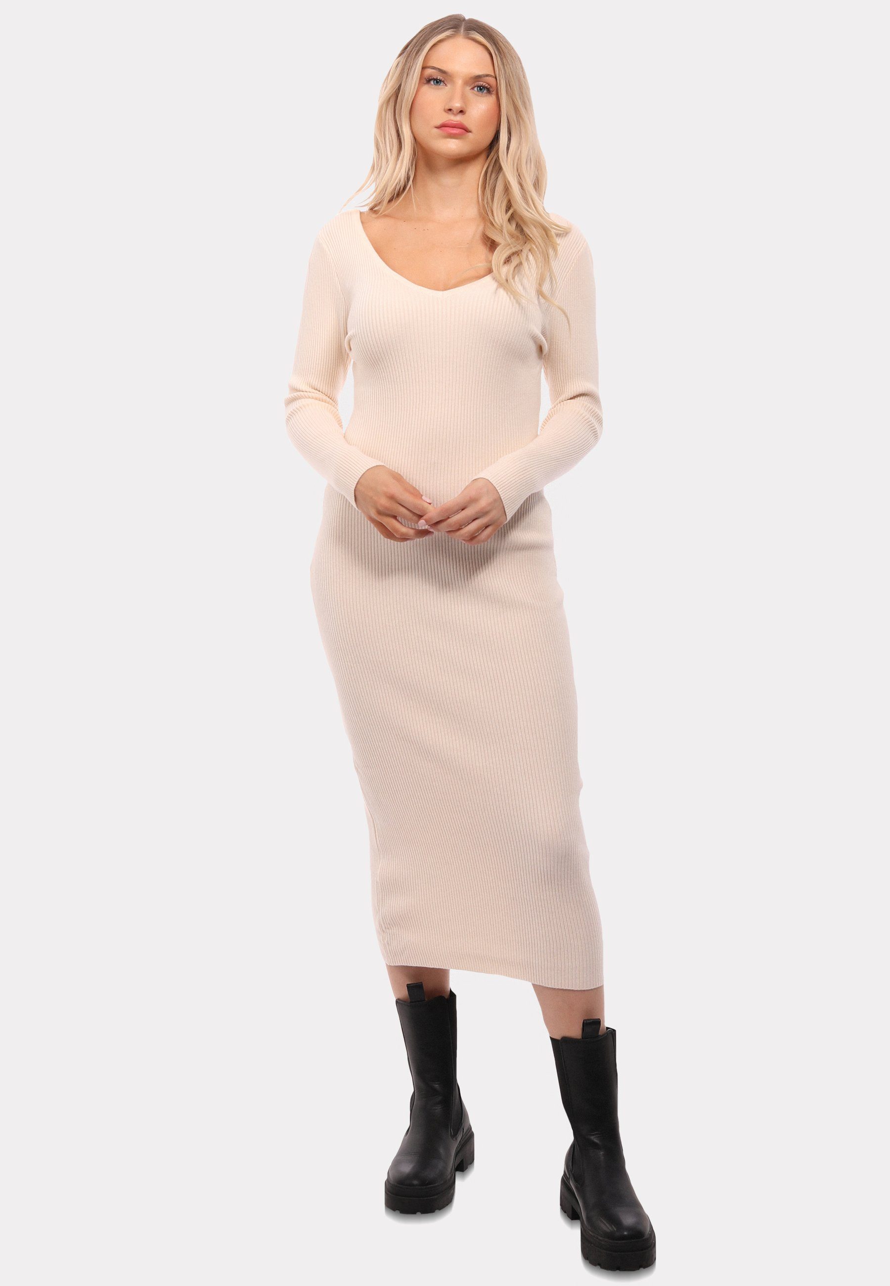 Strickkleid Strickkleid mit V-Ausschnitt KNIT DRESS