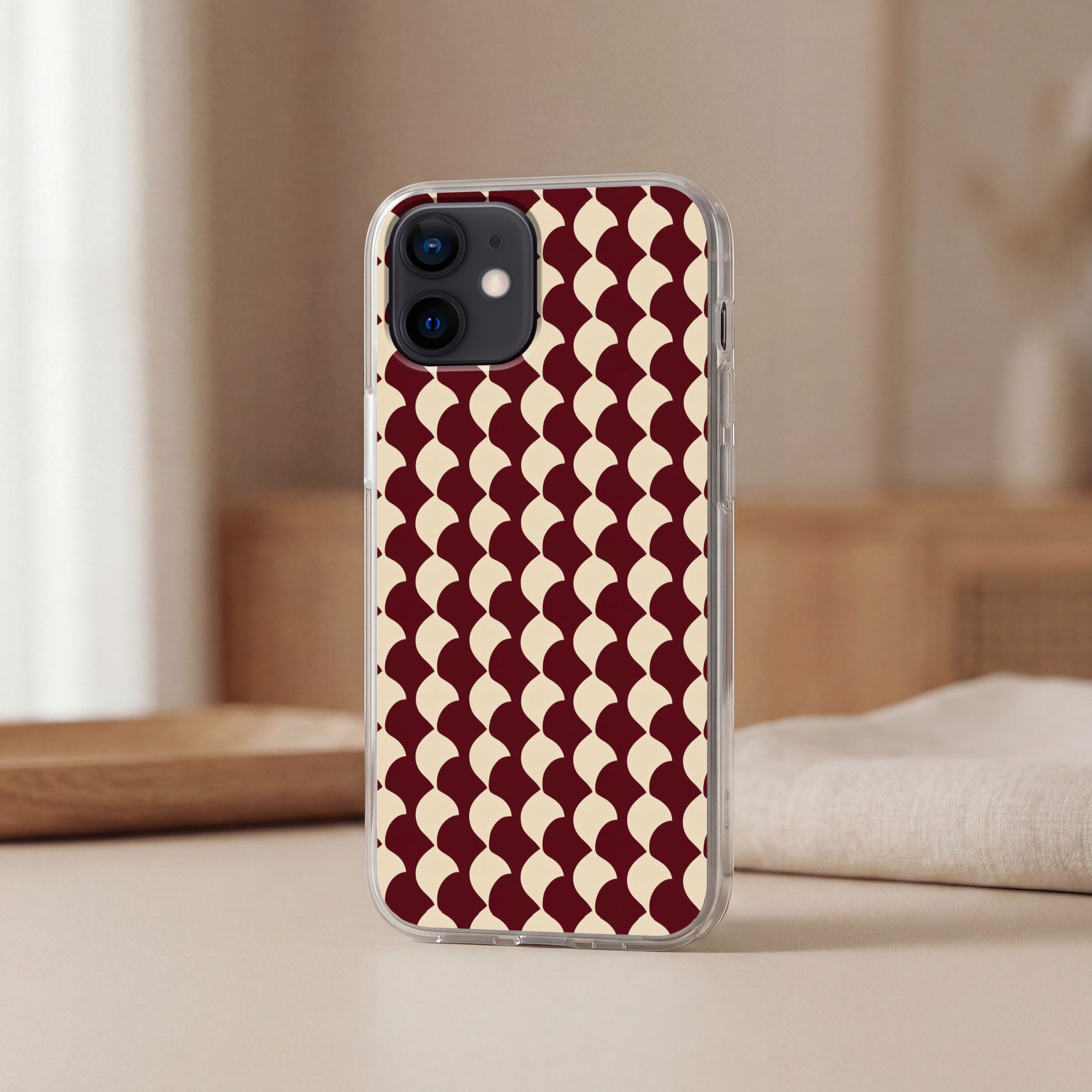MuchoWow Handyhülle für Apple iPhone 12 Rot - Kachelmuster - Creme, Smartphone-Bumper, Print, Handy Schutzhülle Dünn