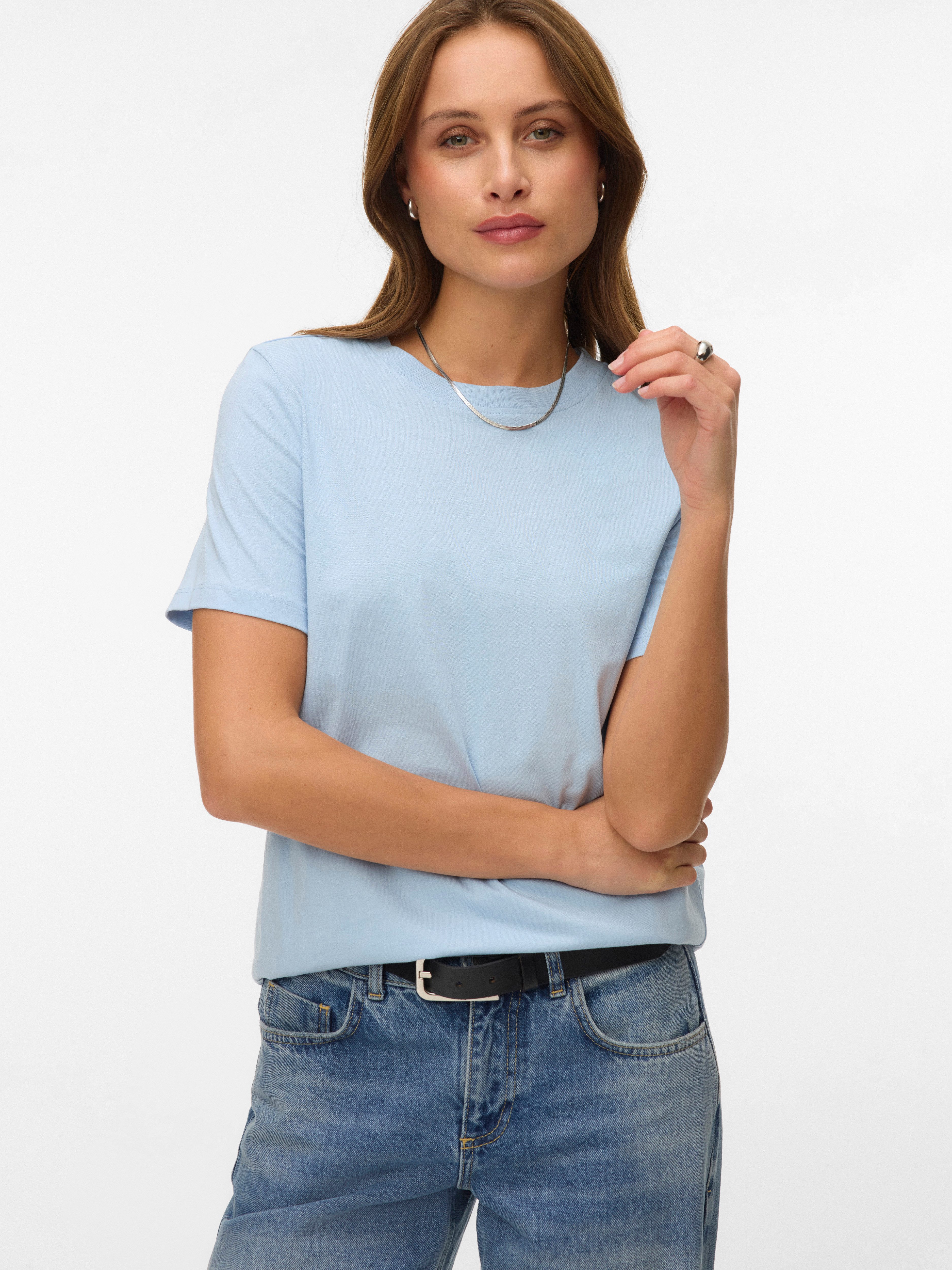 Vero Moda Kurzarmshirt VMPAULINA SS T-SHIRT GA JRS NOOS Baumwolle, regular fit