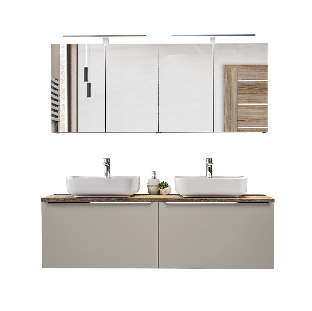 Lomadox Badmöbel-Set PUEBLA-56-TAUPE, (Spar-Set, 9-St), Badmöbel günstig online kaufen