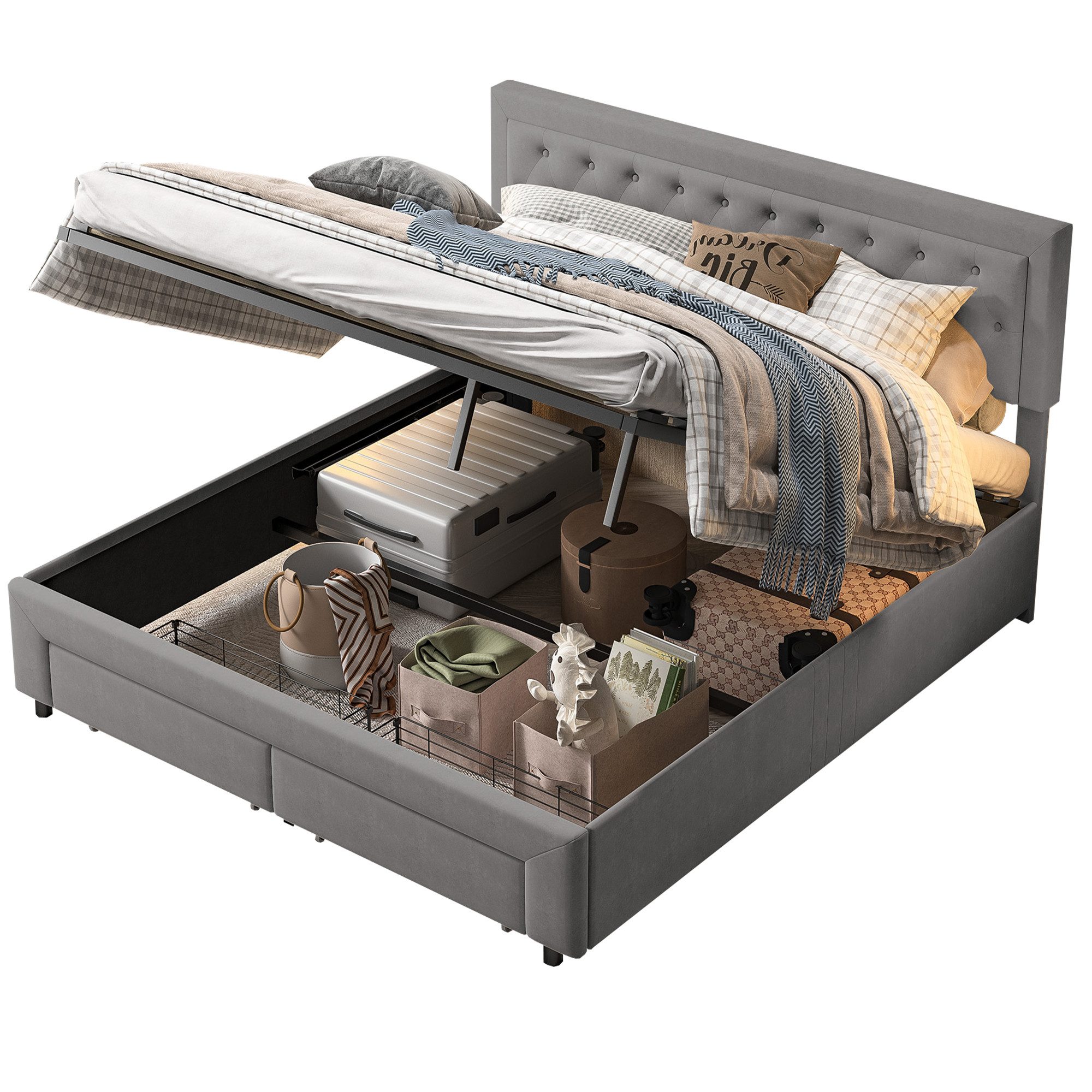 FUROKOY Polsterbett Boxspringbett Hydraulisches Doppelbett (Set, günstig online kaufen