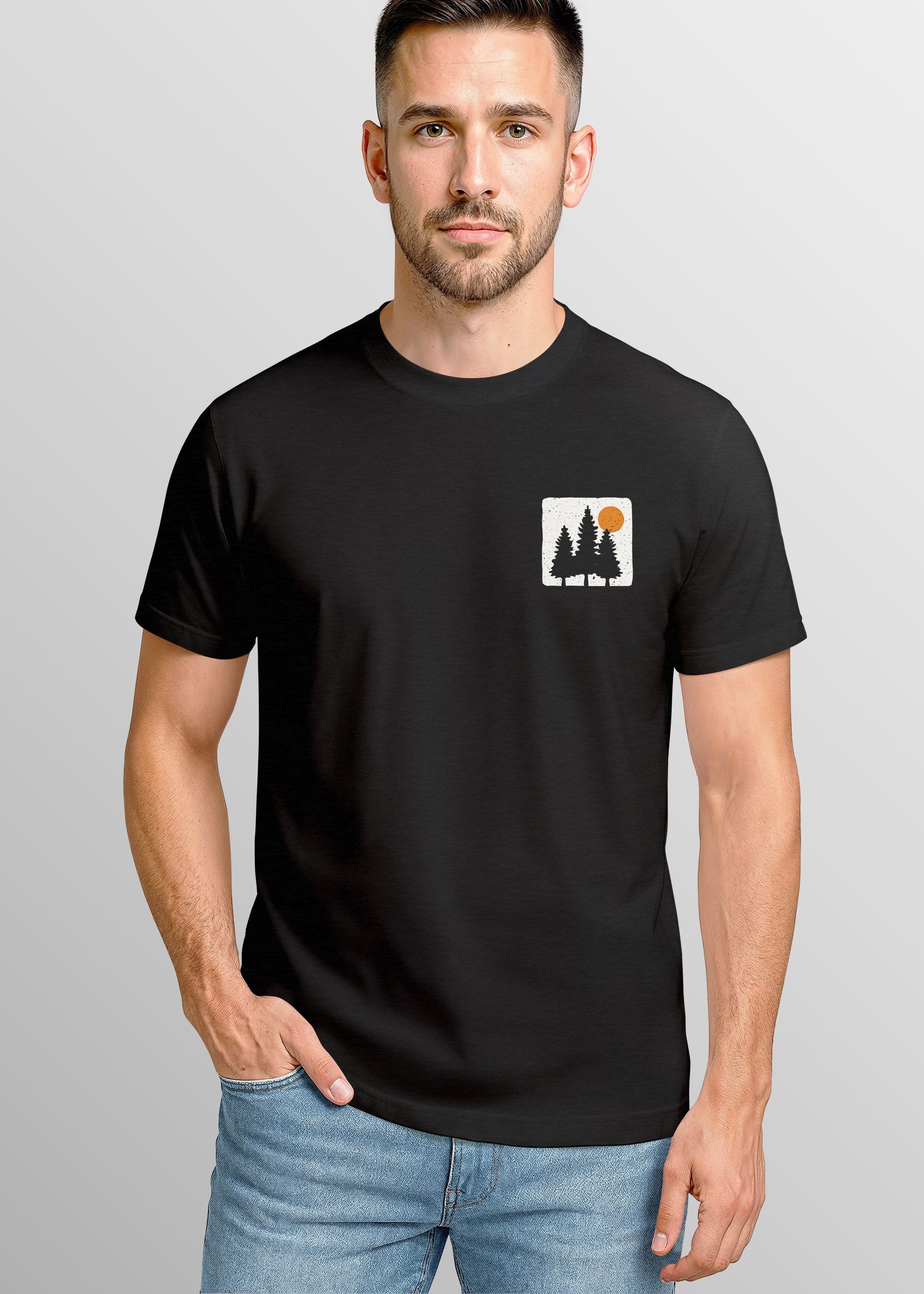 Neverless Print-Shirt Herren T-Shirt mit Wald-Logo Outdoor Badge Naturmotiv günstig online kaufen