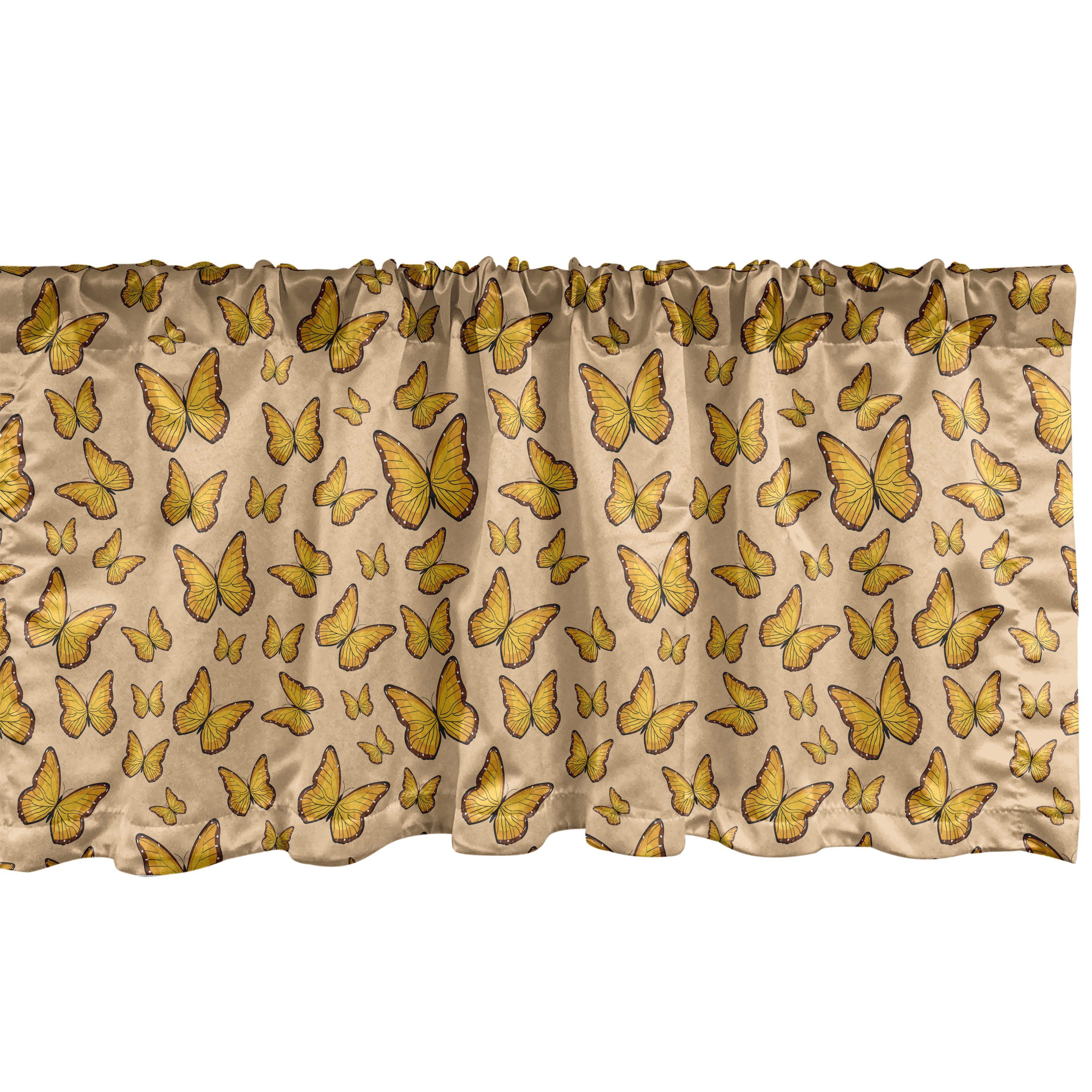 Scheibengardine Vorhang Volant für Küche Schlafzimmer Dekor mit Stangentasche, Abakuhaus, Microfaser, Orange und Gelb Schmetterlinge
