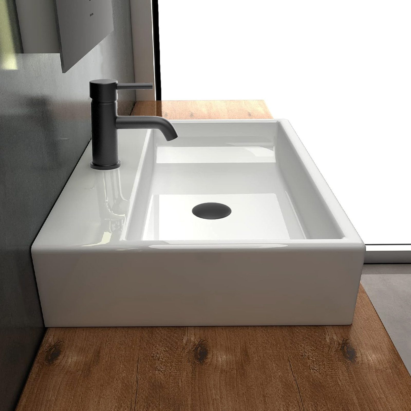 Alpenberger Waschbecken - Keramik Aufsatzwaschbecken Hängewaschbecken - Eleganter Waschplatz (1-tlg. Set, 1-St., Handwaschbecken Badezimmer), Aufsatzbecken schmutzabweisend & hygienisch mit Nano beschichtet