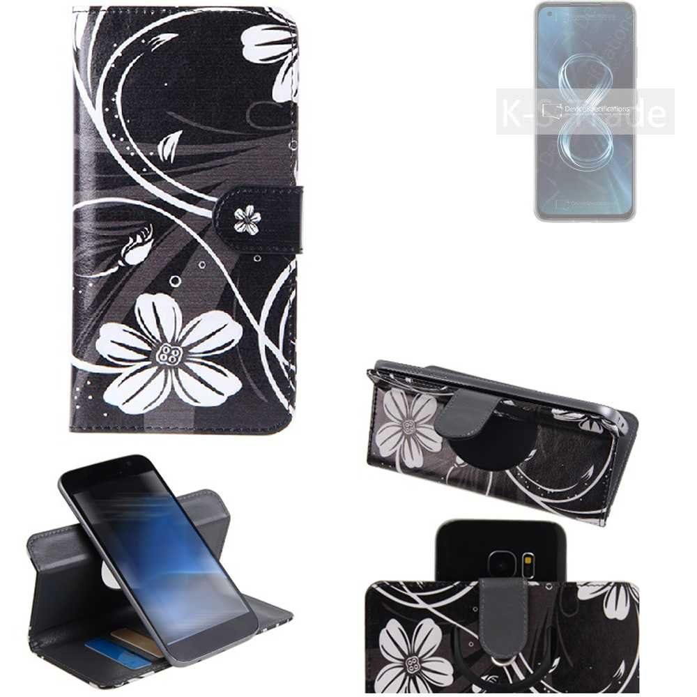 K-S-Trade Handyhülle für Asus Zenfone 8, Schutzhülle Handyhülle Hülle 360° Wallet Case ''Flowers''