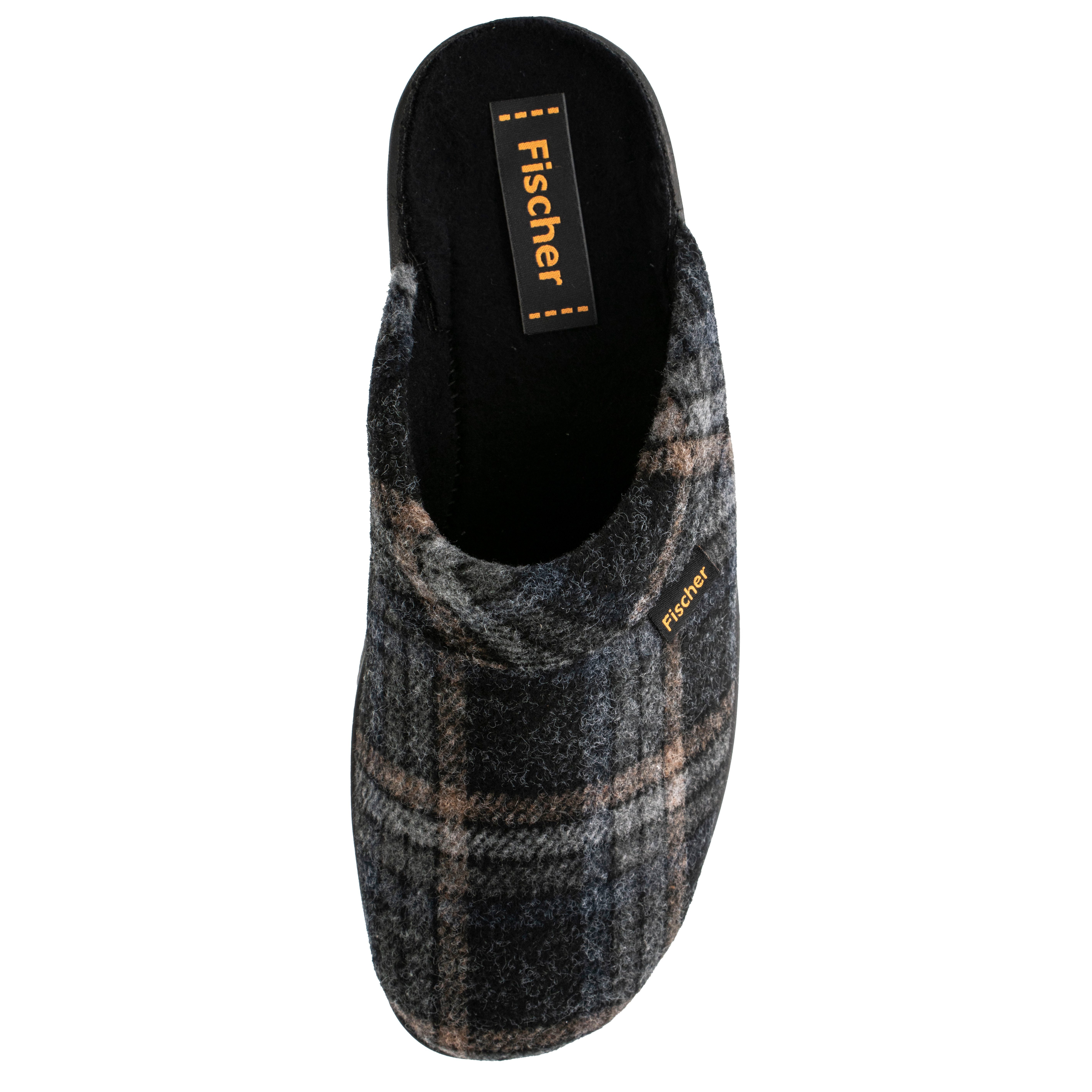 Fischer-Markenschuh Andy Pantoffel aus Filz mit Karomuster, mit Frotteefutter