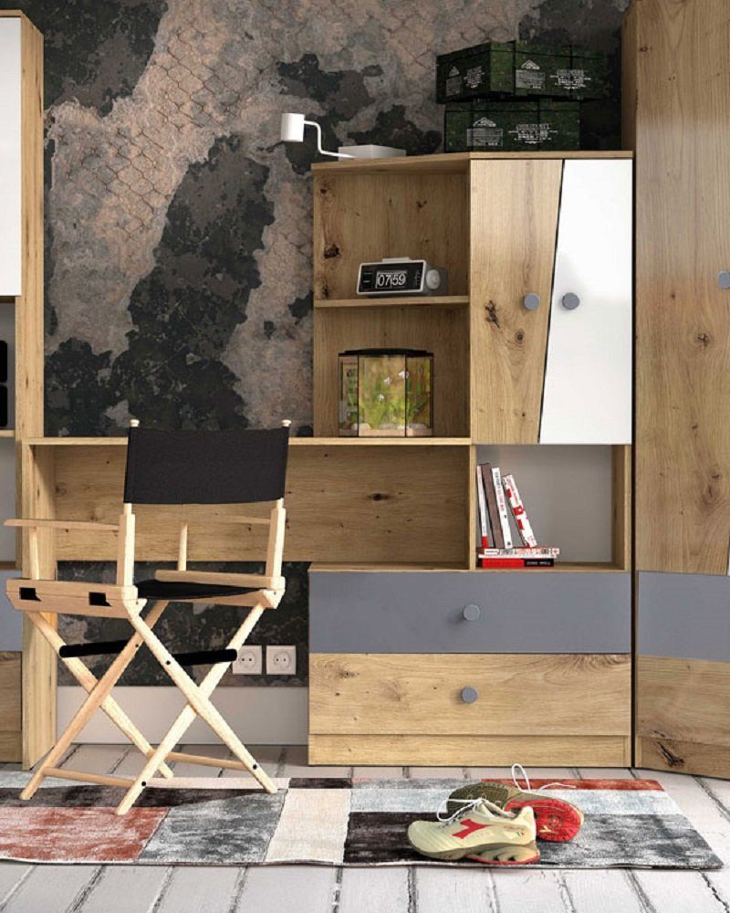 Feldmann-Wohnen Schreibtisch Nero, 150cm matt eiche mit grauen / weiß-grau artisan Knopgriffen