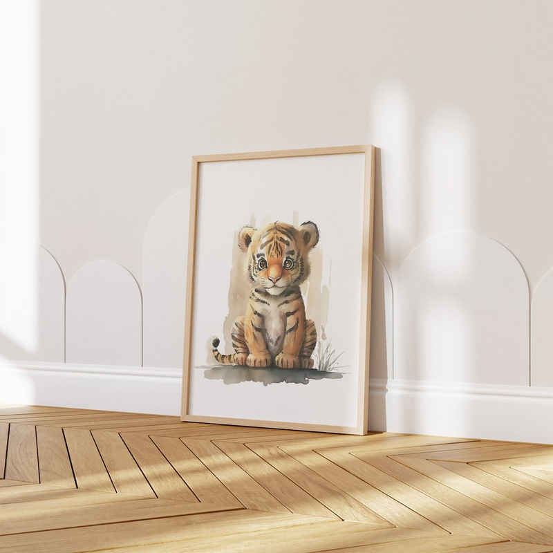 JUSTGOODMOOD Poster Premium ® Safari Tiere Wald Dschungel Löwe Zebra Aquarell ohne Rahmen, Tiger