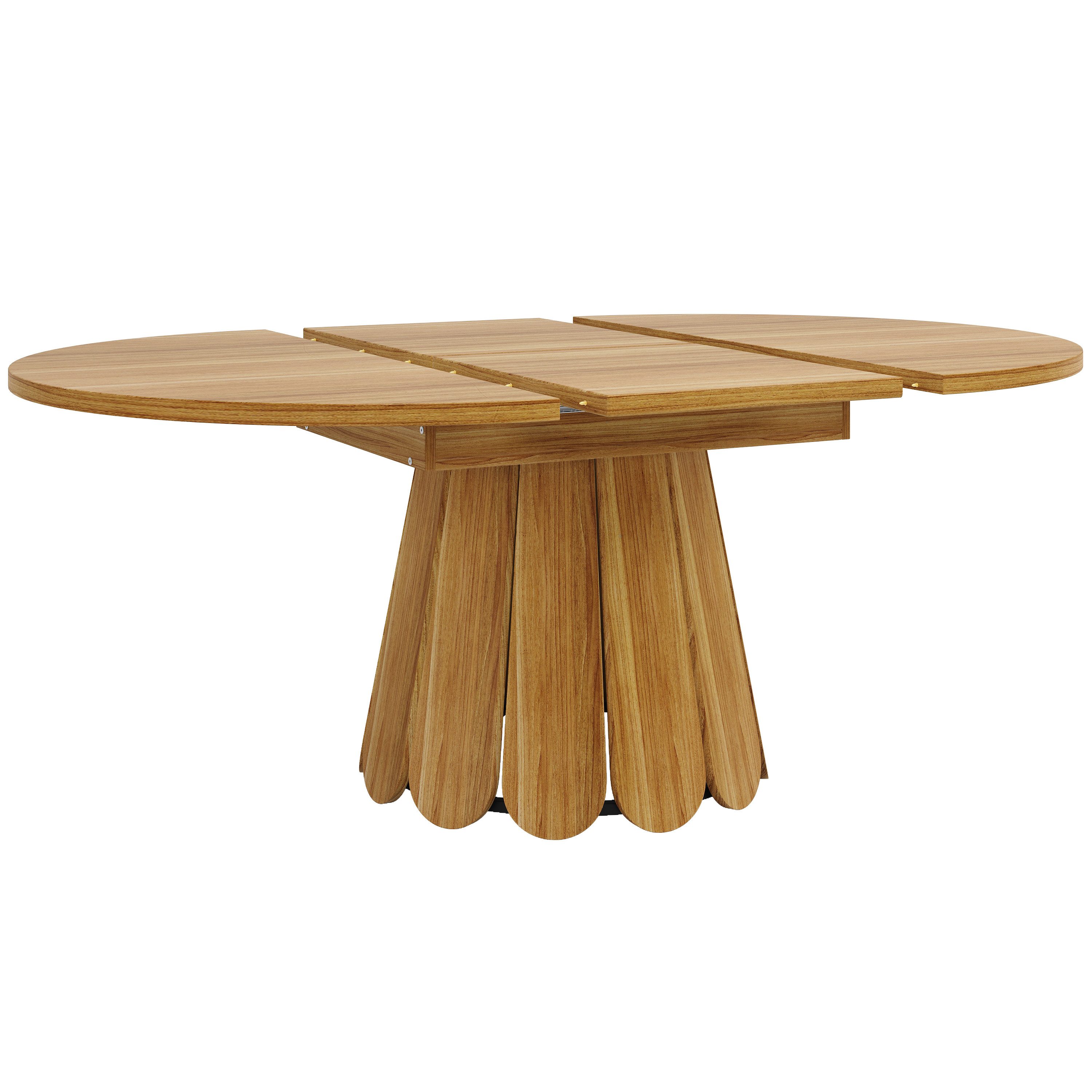 KLAM HOME Esstisch Ausziehbarer Esstisch Runder Tisch Zu Oval Ausziehbar 158 Cm (Esszimmer Tisch Küchentisch Balkontisch Für Bis Zu 6 Personen), Massivholz Optik Esstisch Braun Mit Metallgestell Stabile Konstruktion