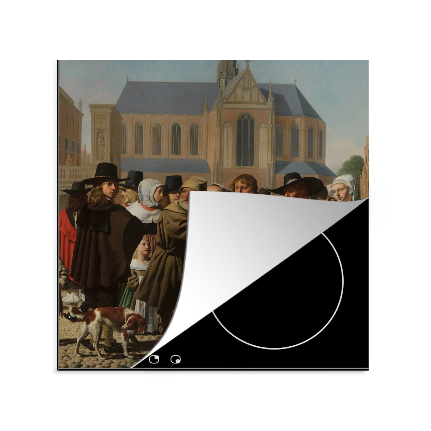 MuchoWow Herdblende-/Abdeckplatte Diogenes sucht den Menschen - Cäsar van Everdingen, Vinyl, (1 tlg), 78x78 cm, Ceranfeldabdeckung, Arbeitsplatte für küche